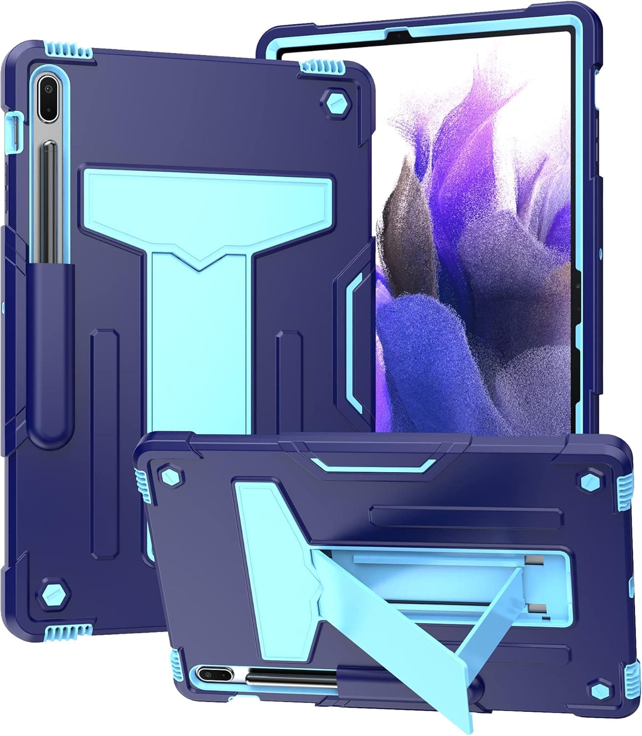 Dteck for Samsung Galaxy Tab S8 Plus/Tab S7 FE/S7+ Case [SM-X800/X806/T730/T736B/T970]-12.4 inch Tablet Case for Kids Shockproof Case for Samsung Tab S8+ 2022/S7 FE 2021/S7 Plus 2020, Blue+Blue
