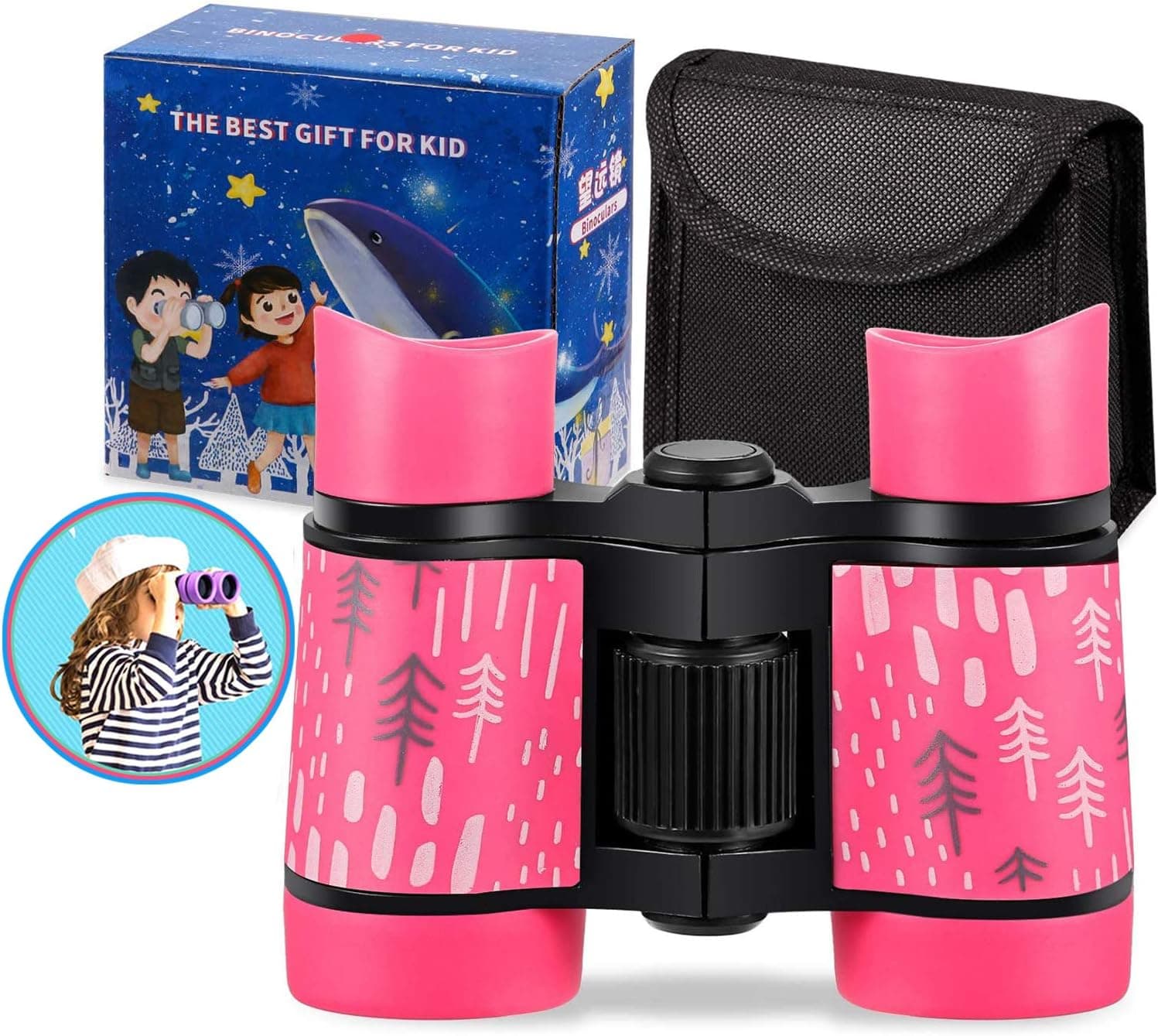 Binoculars for Kids High Resolution Best Gifts for 3-12 Years Boys Girls Optics Shockproof Mini Compact Binocuolar Toys Folding Small Telescope for Bird Watching Camping Outdoor Play(Pink)