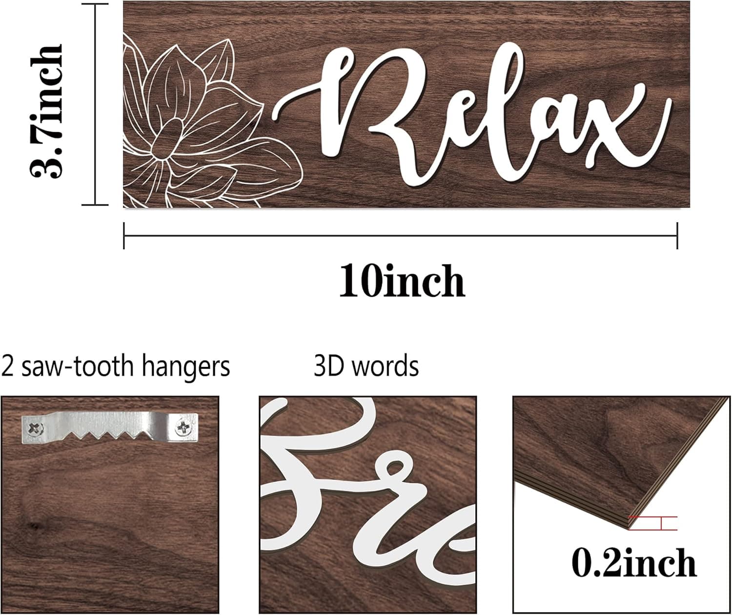 cocomong 4 Pack Farmhouse Bathroom Wall Decors Relax Soak Unwind Breathe Signs Funny Vintage Wooden Bathroom Signs Rustic Primitive Bathroom Wall Art Decor for Home Bathroom Laundry Room, Brown Decor