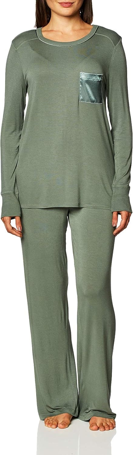 Amazon Brand - Arabella Women's Long-Sleeve Jersey Pajamas with Satin Pocket