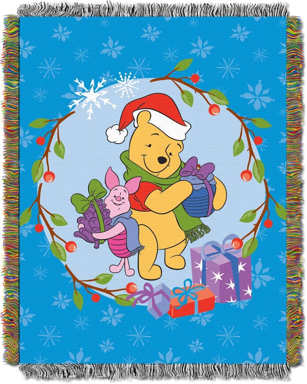 The Northwest Company Disney's Winnie the Pooh, "Home Made Holiday" Acrylic Tapestry Throw Blanket, 48" x 60", Multi Color