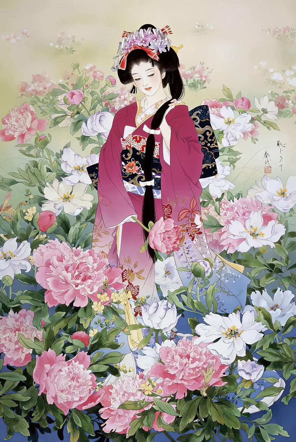 Rysh Lotus Flower Kimono by Haruyo Morita- 1000 Piece Wooden Jigsaw Puzzle for Teens and Family