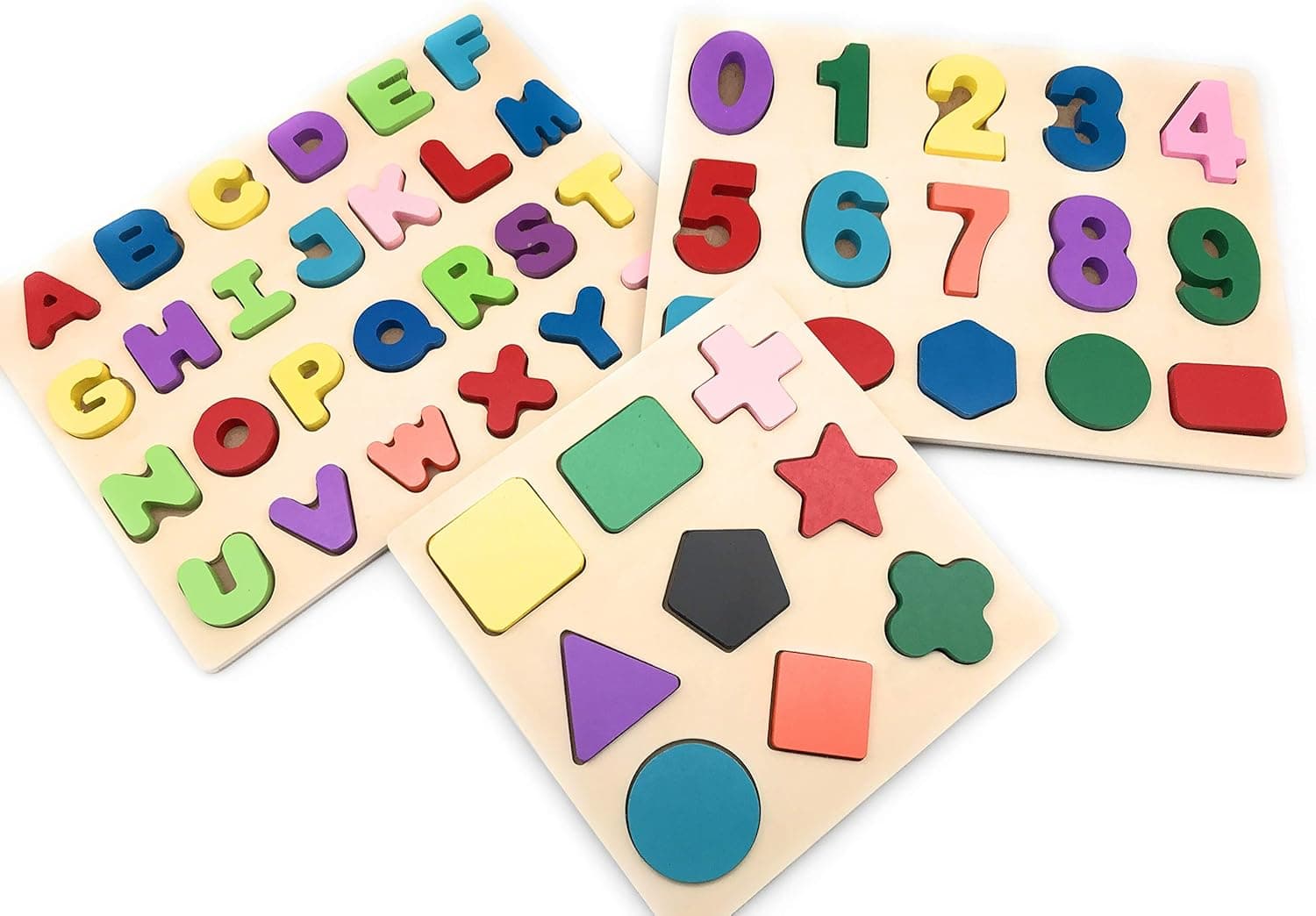 Wooden Alphabet Puzzle, Numbers Wooden Learning Puzzle, Wooden Preschool Shape Puzzle Board