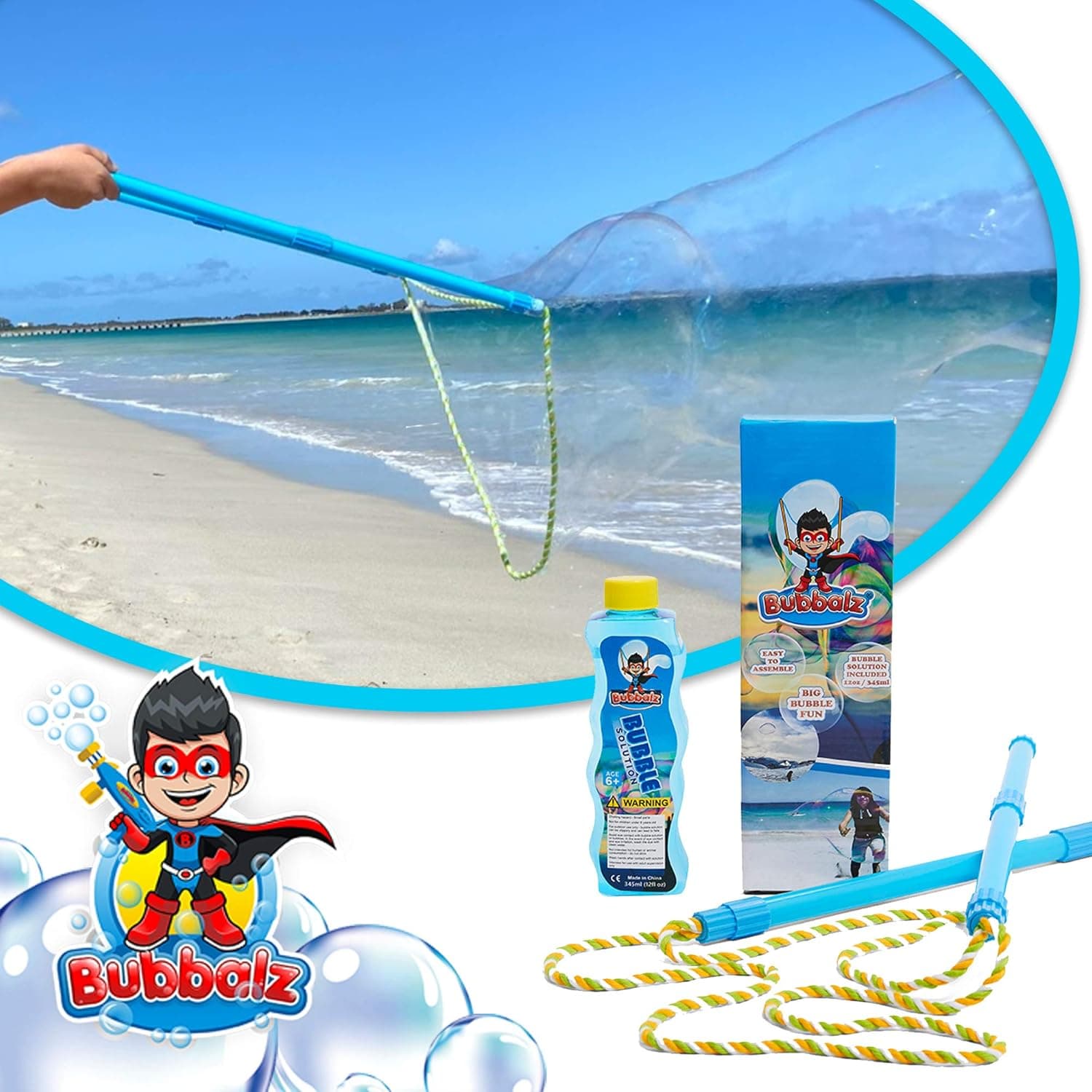 BUBBALZ Big Bubble Wand and Bubble Mix - New Improved Giant Bubble Mix Solution with Large Bubble Wand for Kids - Easy to Use Bubble Kit for Kids with Extra Fun Ideas and Homemade Recipes
