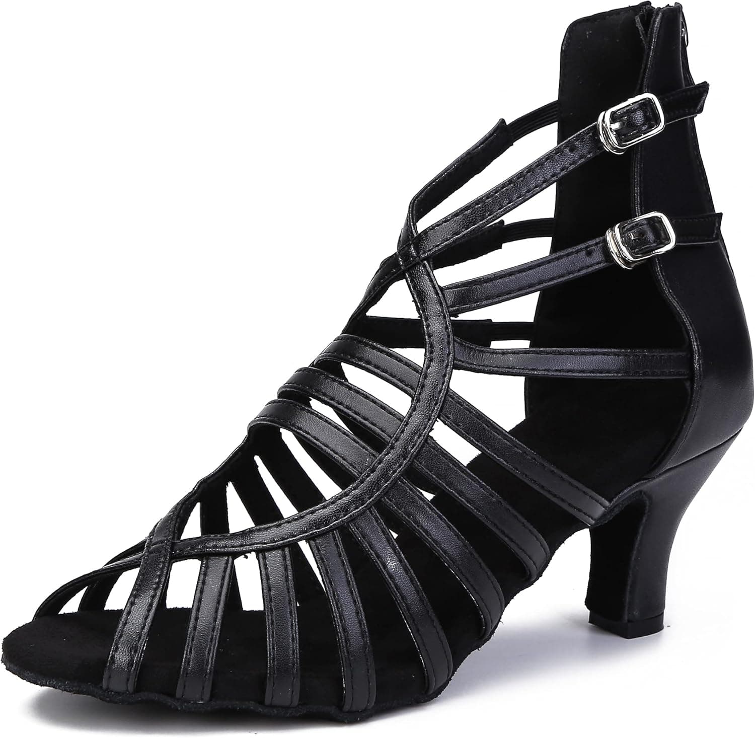 Indoor Ballroom Dance Boots for Women/Latin Salsa Dancing Shoes for Wedding,Party Club Practice or Performance,Zip Style N01
