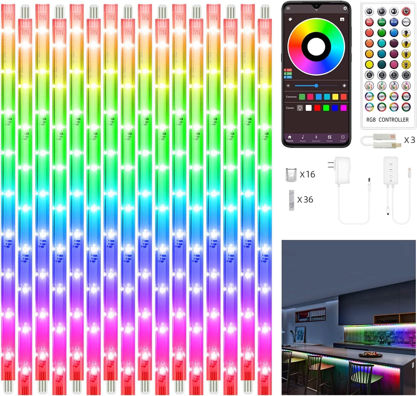 HEDYNSHINE PMMA coverd Led Strip Lights 16ft,150pcs led Chips in high Level, Smart Phone 44 Key Remote led Kitchen Lights, led Lights for Bedroom, Display, Cabinet, Mirror,Book Shelves