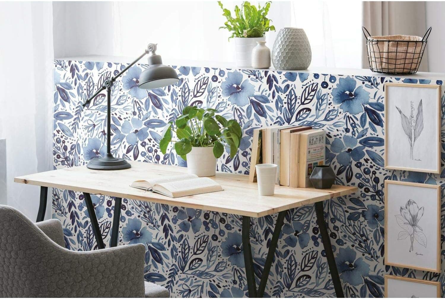 RoomMates RMK11838WP Clara Jean April Showers Blue and White Peel and Stick Wallpaper