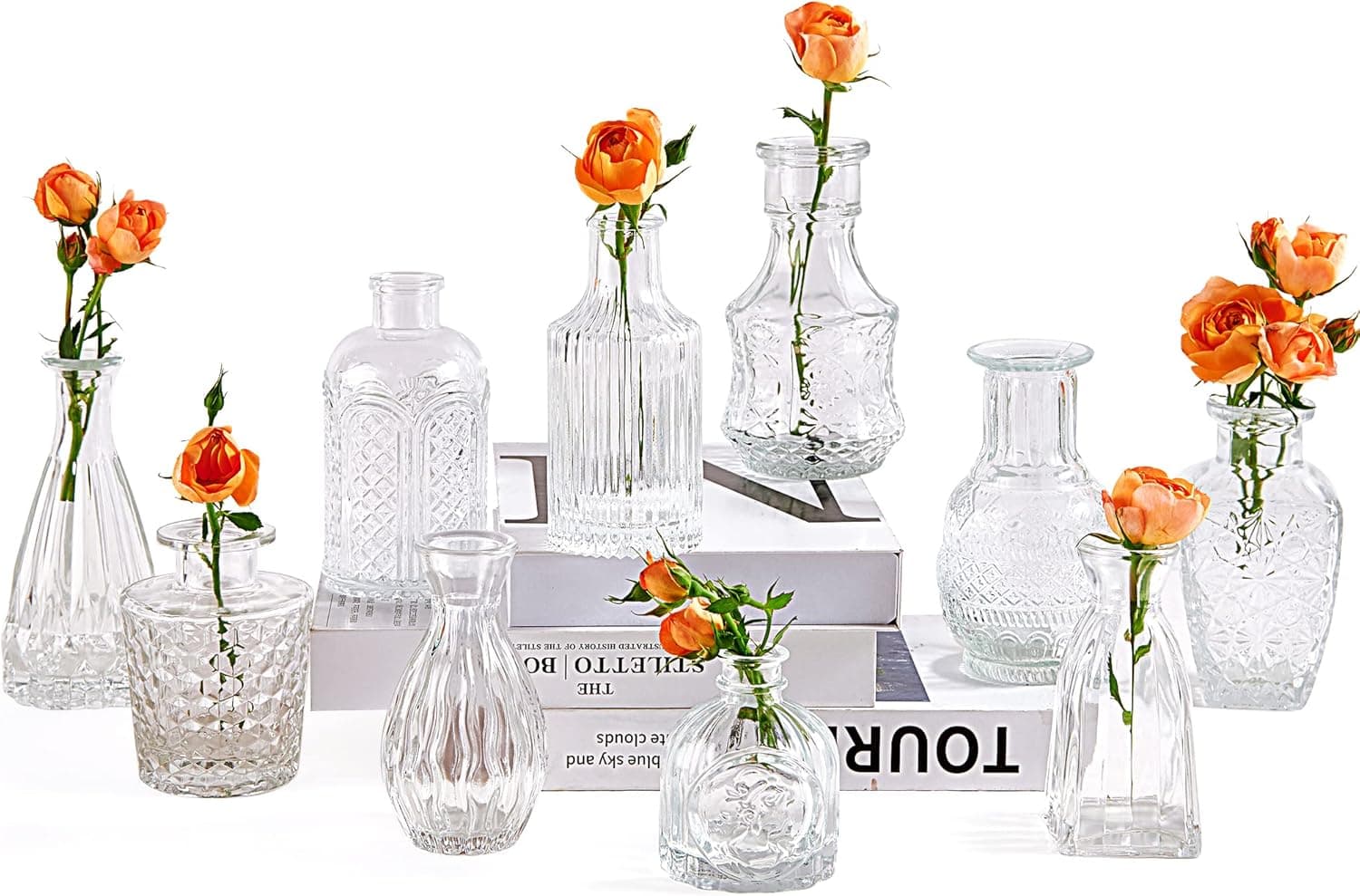 Glass Bud Vases Set of 10,Small Vases for Flowers, Cut Bud Vases in Bulk, Clear Bud Vases for Centerpieces,Mini Vintage Vases for Table Rustic Flowers Decorations Wedding Reception Birthday Party Gift