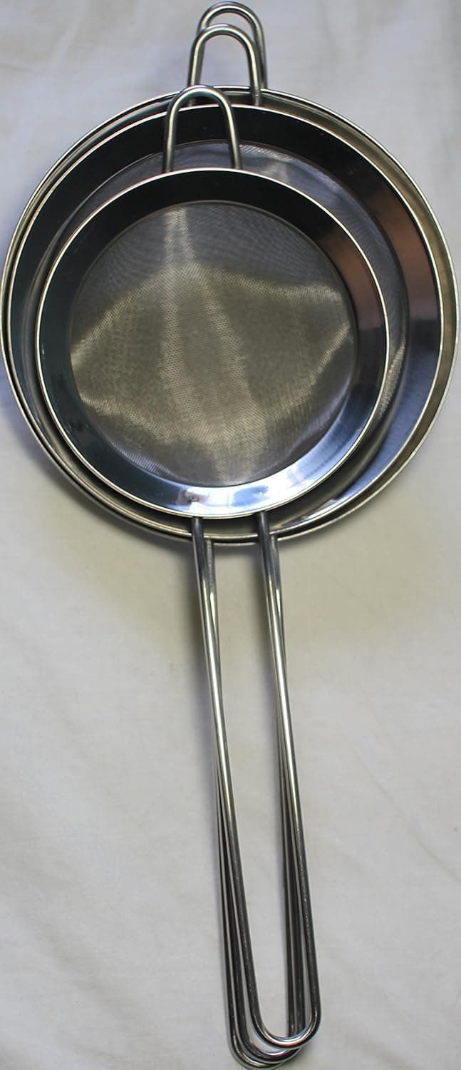 3 Piece Set of Stainless Steel Mesh Strainer Premium Baking and Cooking Equipment