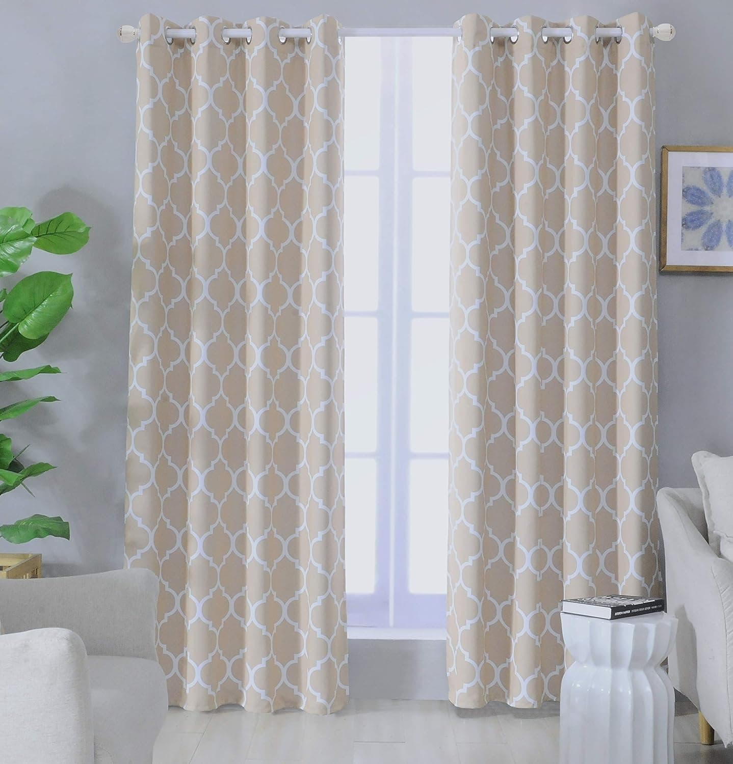 Blackout Curtains Beige for Living Room Thermal Insulated Room Darkening Window Curtain Panels with Grommets (52 x 96, Beige)
