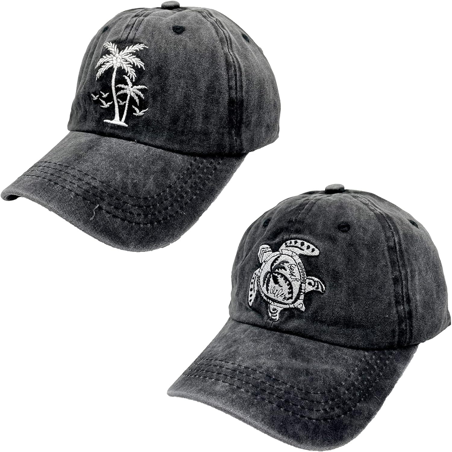 LOKIDVE 2 Pack Beach Life Palm Tree Baseball Cap Distressed Sun Hat for Men Women