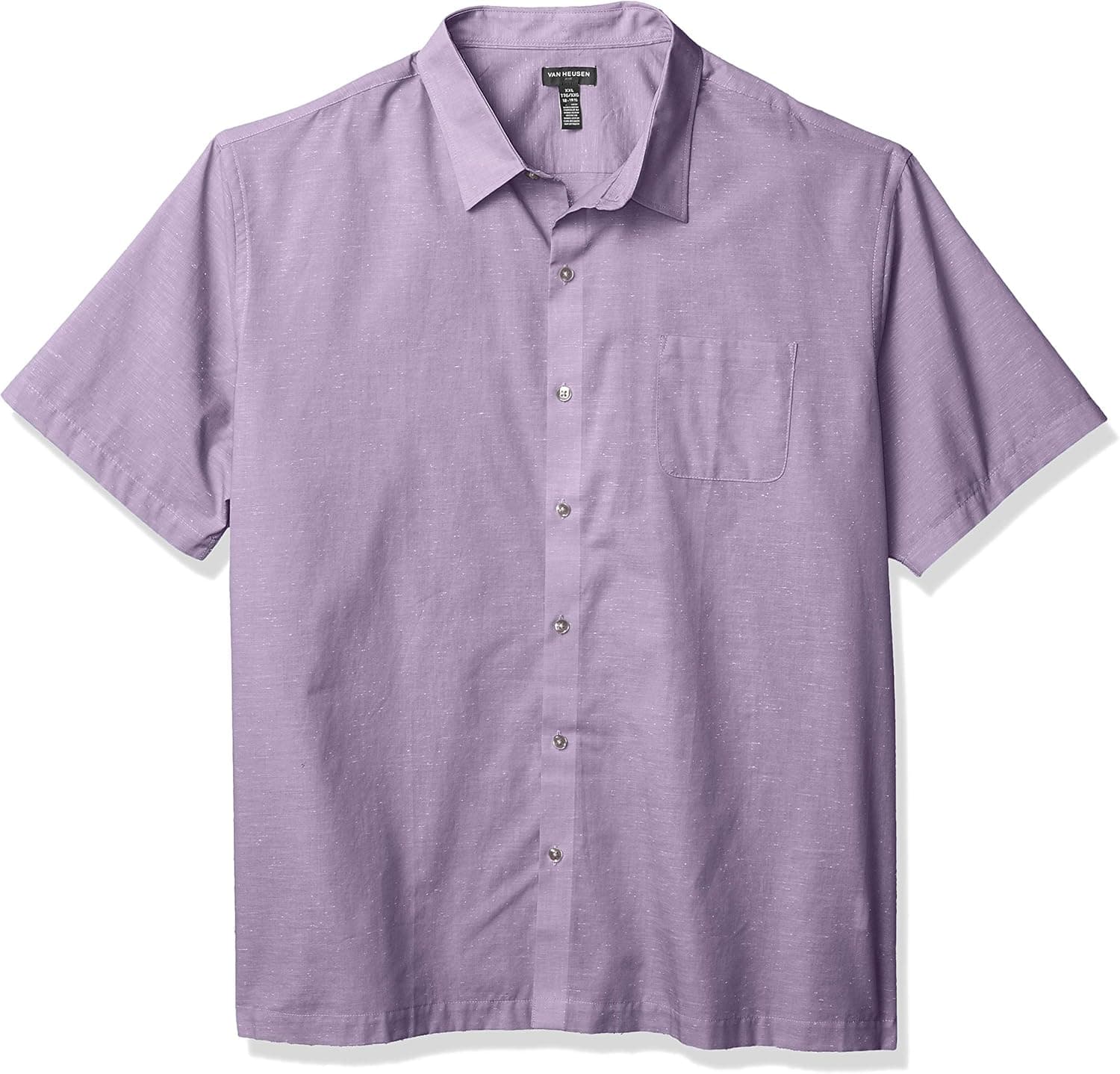 Van Heusen Men's Fit Air Short Sleeve Button Down Poly Rayon Grid Shirt, Chalk Violet Texture, 2X-Large Slim