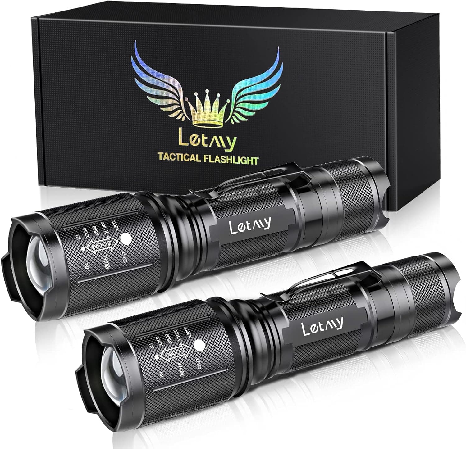 LETMY LED Tactical Flashlight S2000 PRO - 2Pcs Ultra Bright High Lumens LED Flashlights - Zoomable, 5 Modes Flashlights, Water Resistant Flash Light for Outdoor, Emergency - Gifts for Men & Women