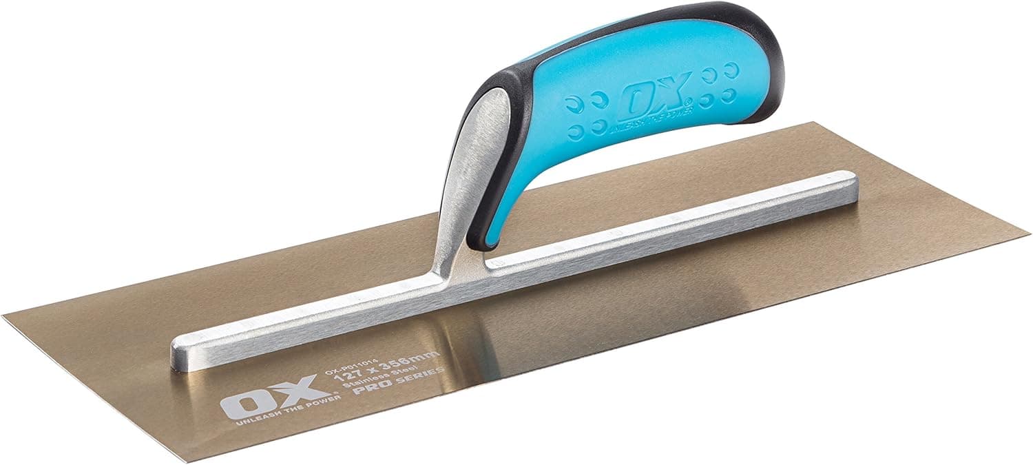OX TOOLS Pro Series 4.75" x 14" Plaster Finishing Trowel | Stainless Steel & OX Grip Handle