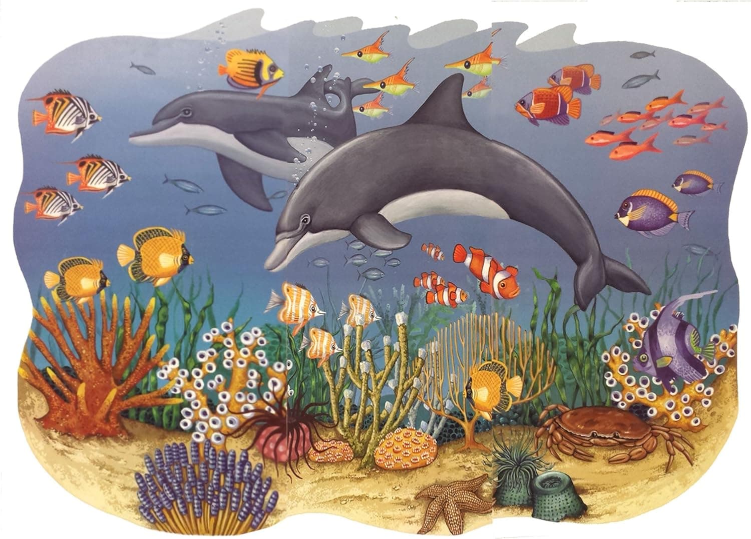 Warehouse USA Ocean Seascape Mural Dolphins Self-Stick Wall Accent Set