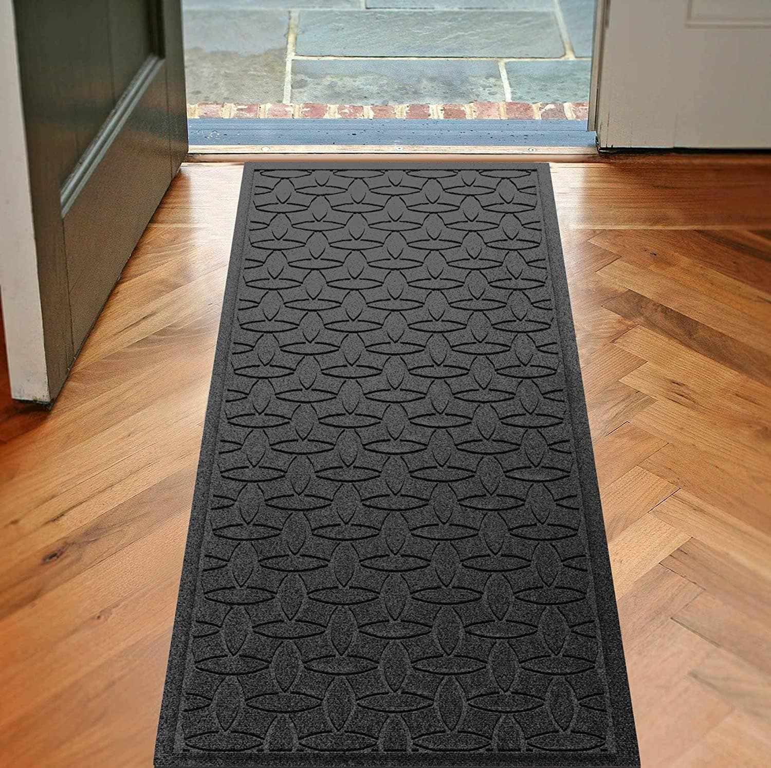Bungalow Flooring Waterhog Runner Door Mat, 2' x 5' Made in USA, Durable and Decorative Floor Covering, Skid Resistant, Indoor/Outdoor, Water-Trapping, Ellipse Collection, Charcoal