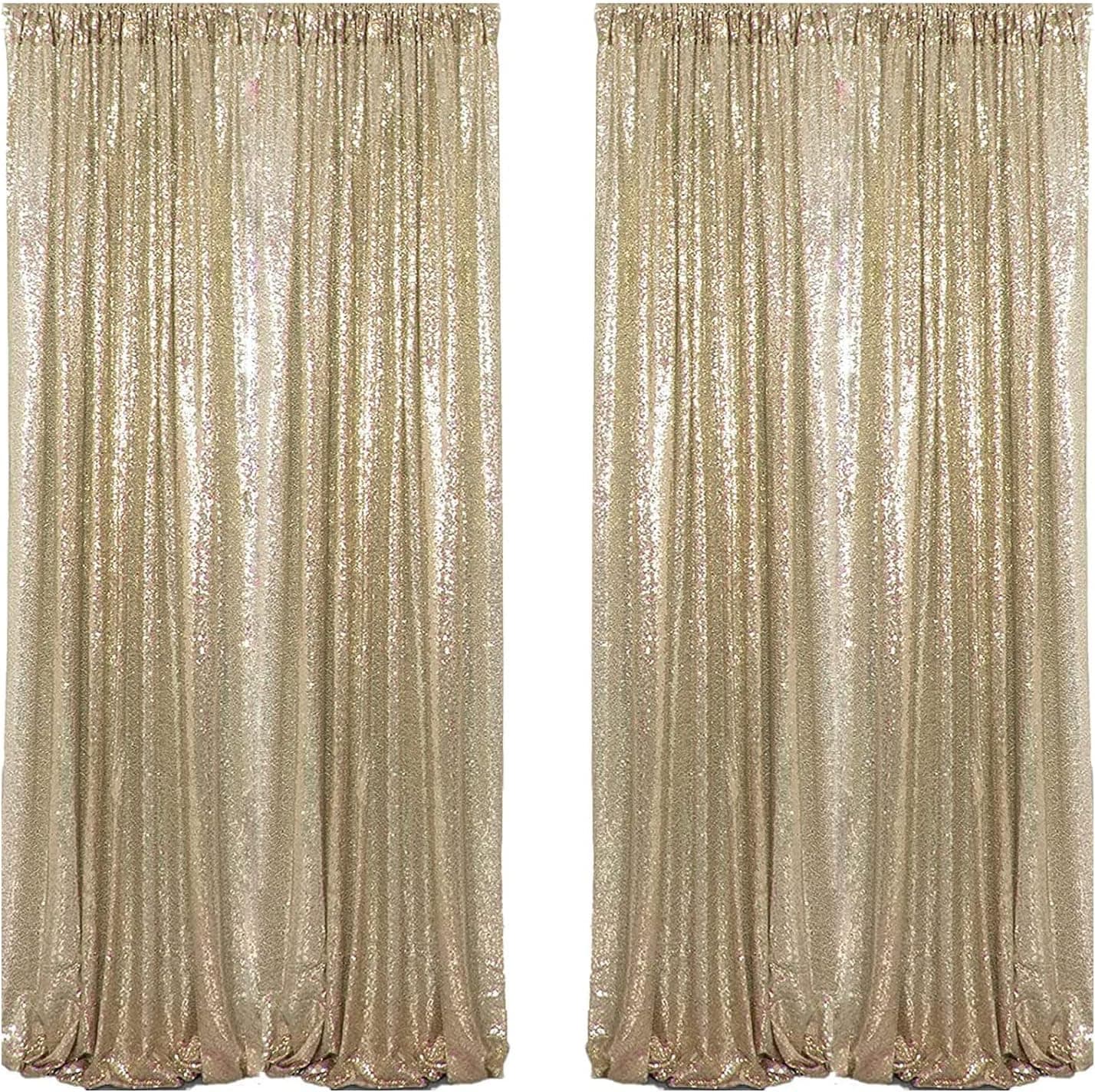 HMQIANG 4FTx8FT Champagne Gold Sequin Backdrop Curtains 2 Panels Sparkly Background Drapes for Party