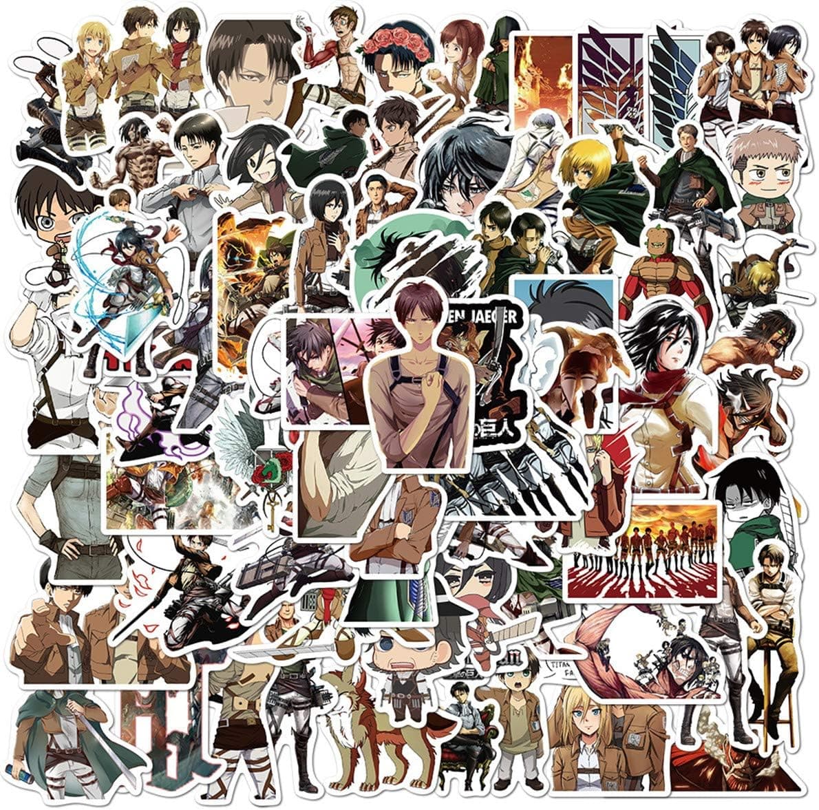 100Pack Attack on Titan Anime Theme Stickers Set Random Sticker Decals for Water Bottle Laptop Cellphone Bicycle Motorcycle Car Bumper Luggage Travel Case. Etc (Attack on Titan)