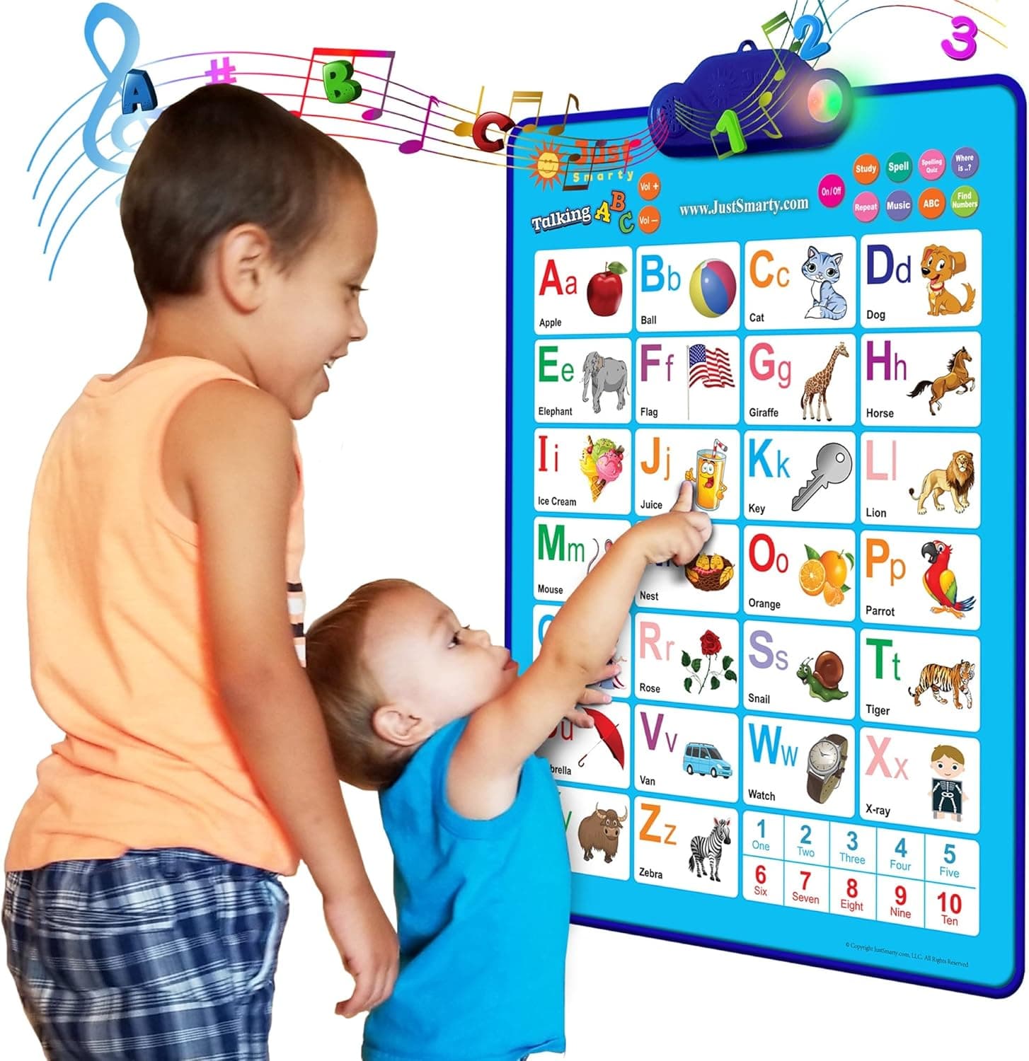 Just Smarty Alphabet and Numbers Learning Toy with Light for Toddlers Ages 2-4 | Talking ABC & 123s & Music Poster, Best Educational Toy for Toddler. Kids Learning at Daycare, Preschool, Kindergarten