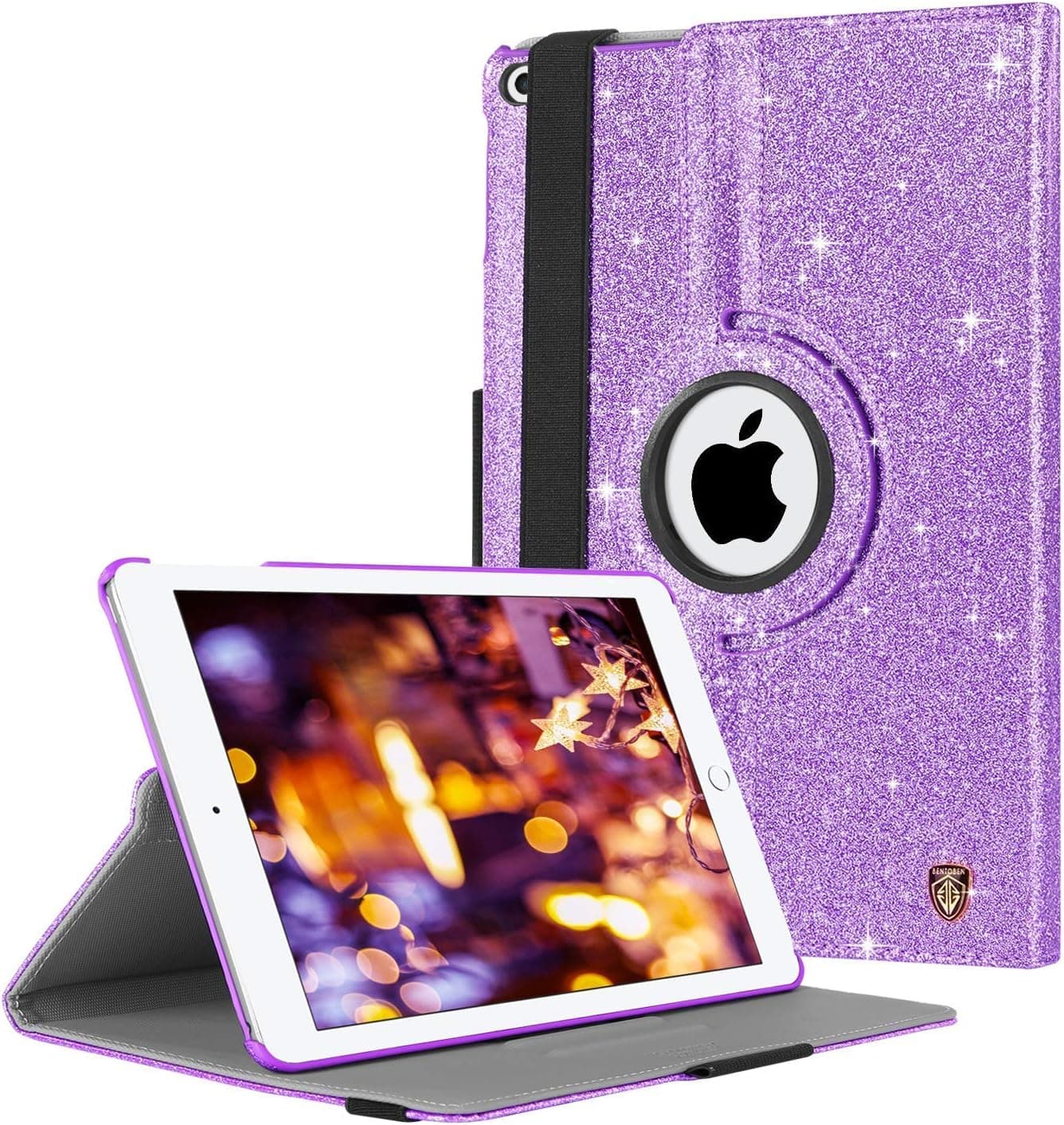 BENTOBEN iPad 6th Generation Case, iPad 5th Gen Case,Glitter Sparkle Multiple Degree Stand Smart Cover Stylus Holder Auto Wake/Sleep Faux Leather Protective Case for iPad 9.7 inch 2017/2018, Purple
