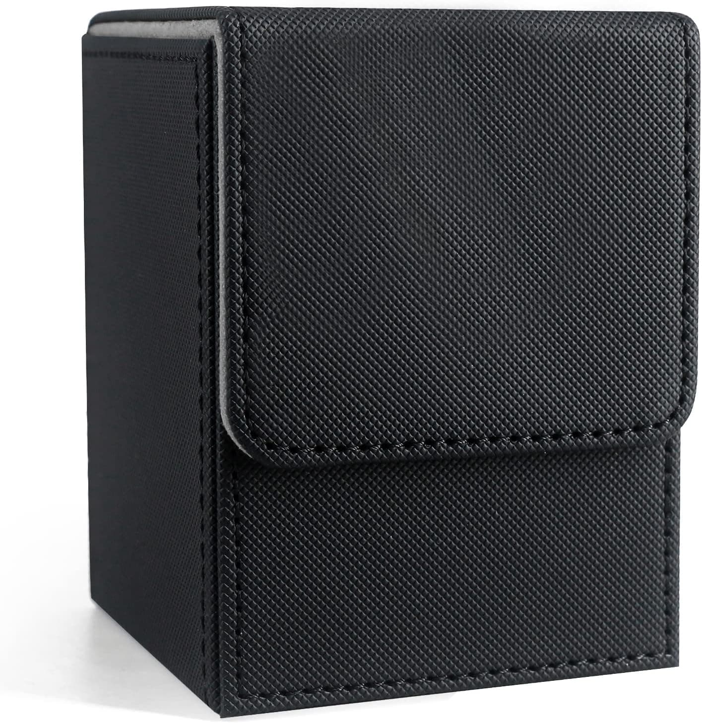 ZLCA Card Deck Box for MTG, Card Storage Box Fits 100+ Single Sleeved Cards, PU Leather Strong Magnet Card Deck Case for Magic Commander TCG Cards (Black)