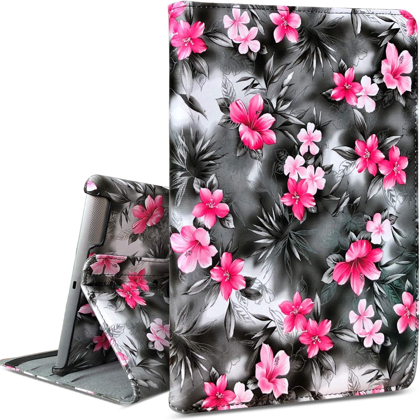 J.west Case for iPad Pro 11 2nd Generation 2020 & 2018 with Pencil Holder-Multi-Angle Viewing Folio Smart Stand Shockproof Vintage Flower PU Leather Flip Back Cover with Pocket, Auto Wake/Sleep Grey