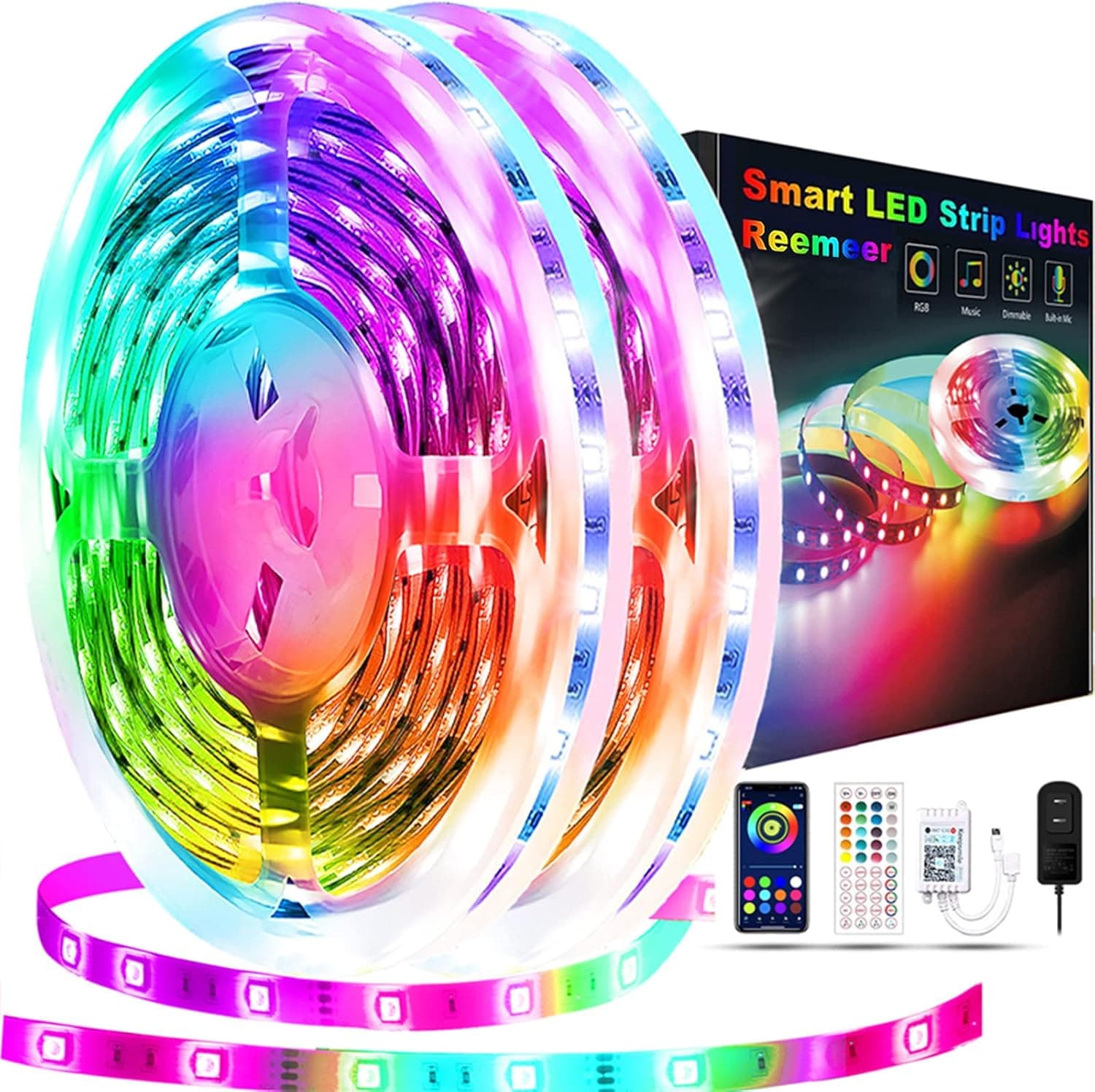 REEMEER 130ft Led Lights for Bedroom, Led Lights Music Sync Color Changing Led Strip Lights Led Lights Strip with App Control and Remote, LEDs Lights Used for Bedroom Living Room Party Home Decoration