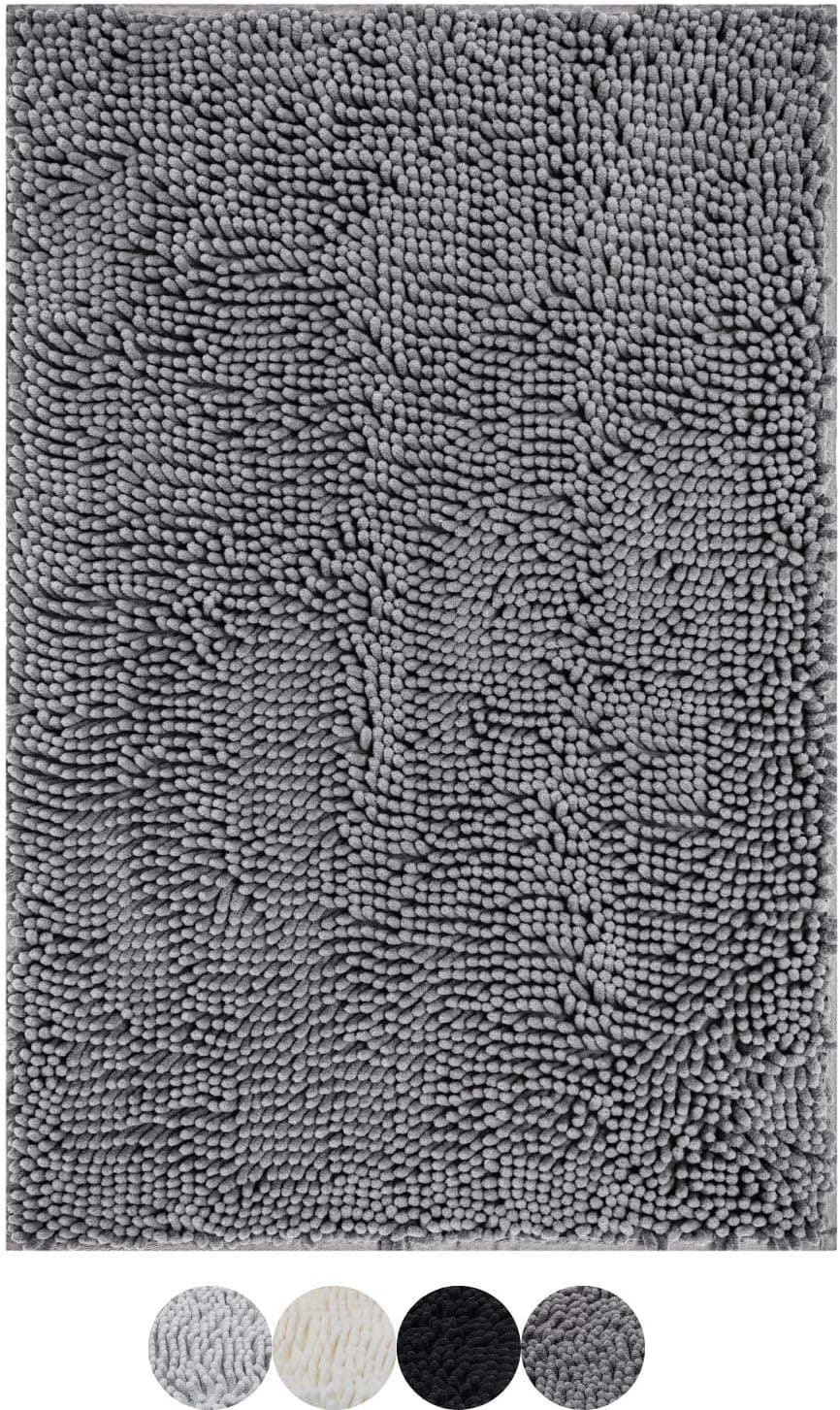 ENKOSI Chenille Bathroom Rug. Soft Absorbent Durable & Non Slip Shaggy Bath Mat Machine Washable Rectangle Bath Rug 20x30 (Dark Grey)