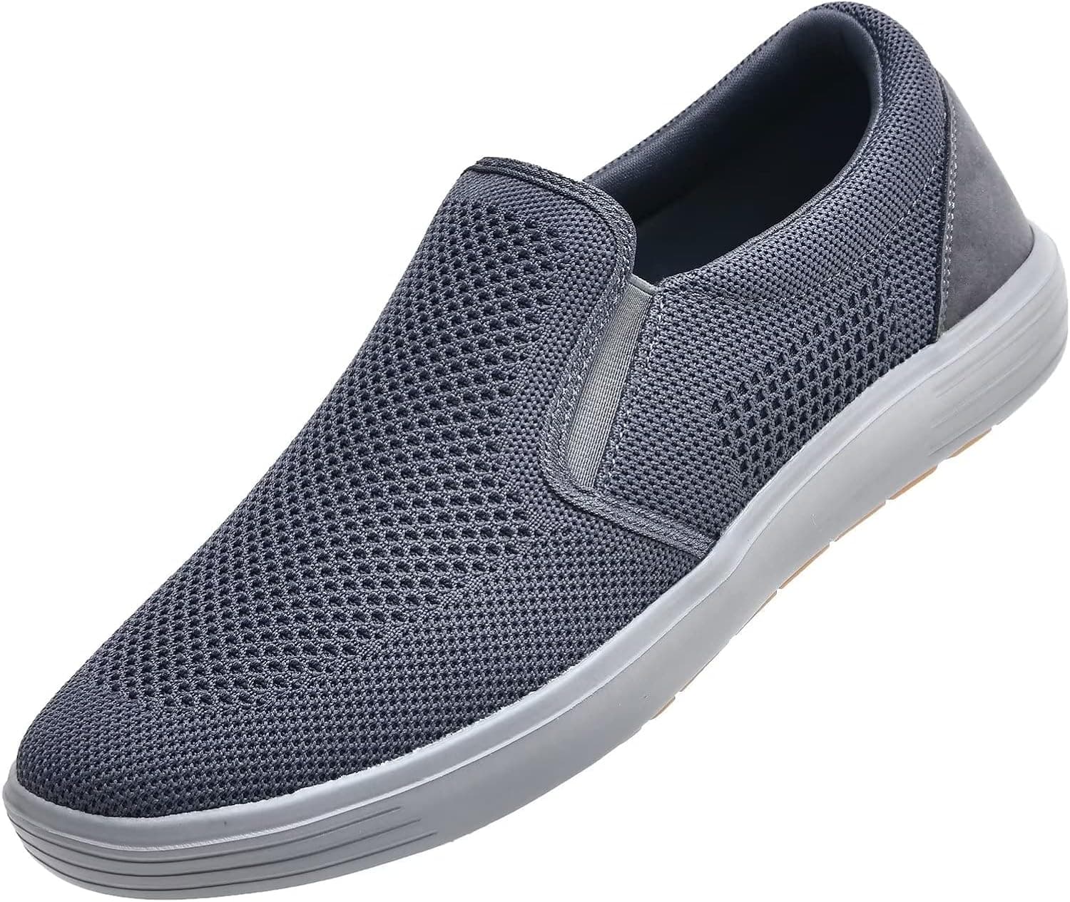 konhill Men's Slip on Sneaker - Knit Walking Loafers Memory Foam Driving Work Skate Shoes Arch Support Slip Resistant Shoes