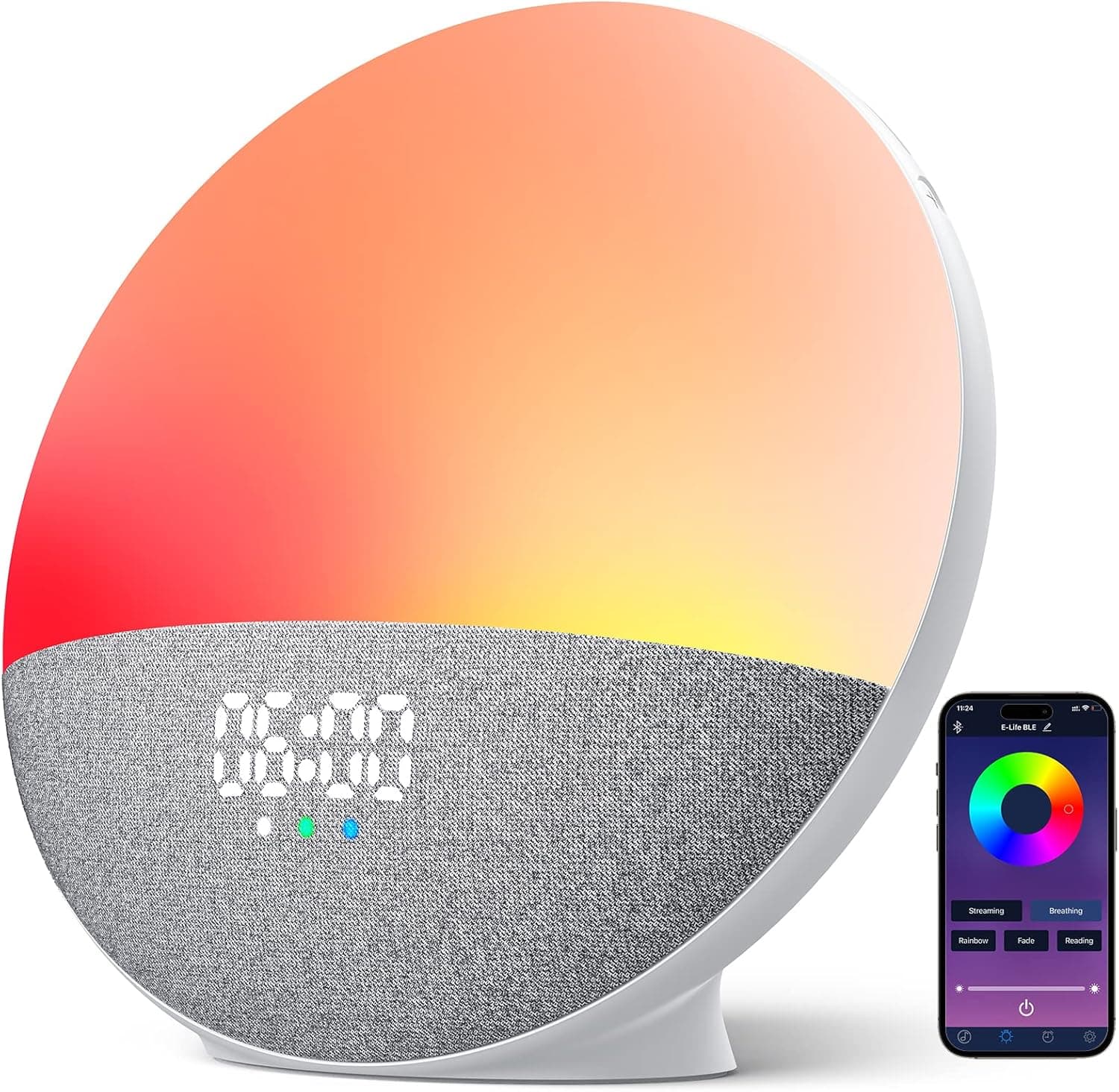 Wake Up Light Sunrise Alarm Clock with Sound Machine for kids, Heavy Sleepers, Adults, APP Control Smart Loud Clock Radio Bluetooth Speaker, Night Light, Bedroom Lamp,15 White Noise Sounds, Gifts