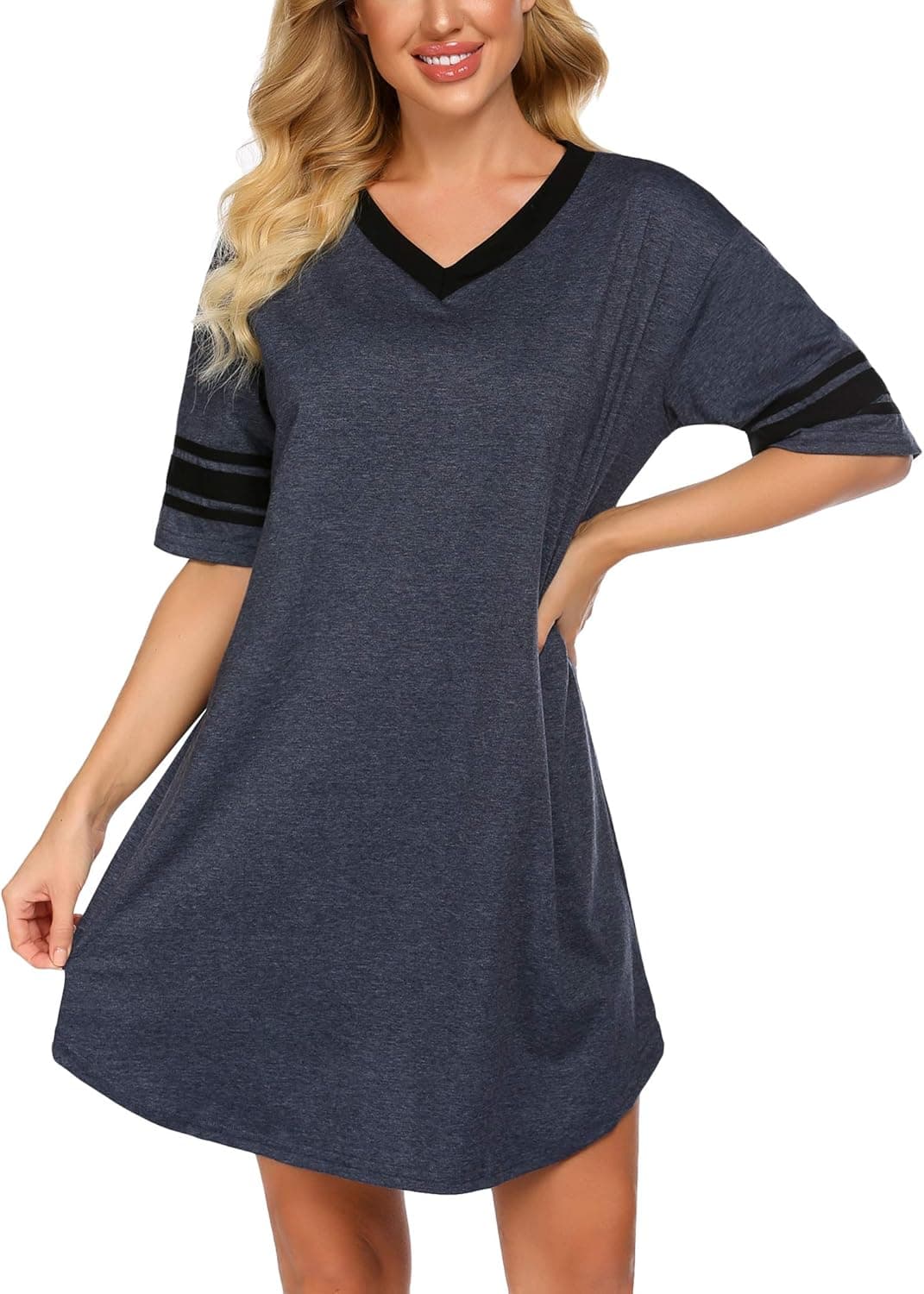 ADOME Nightgowns for Women Cotton Night Shirts Short Sleeves Sleepshirt Loose Nightwear Night Gown Dresses for Sleeping