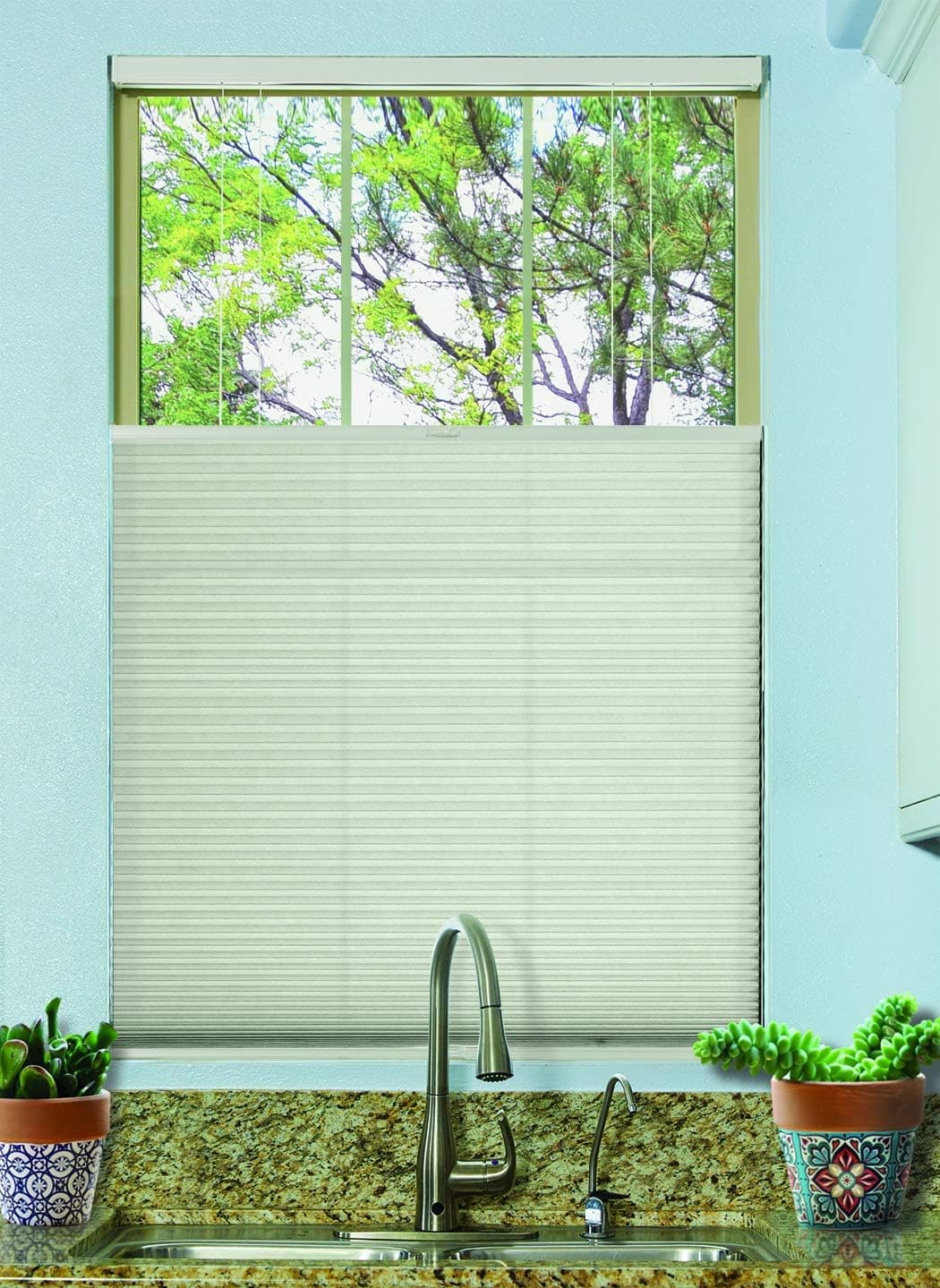 BlindsAvenue Cordless Top Down Bottom Up Cellular Honeycomb Shade, 9/16" Single Cell, Light Filtering, Winter White, Size: 69.5" W x 48" H