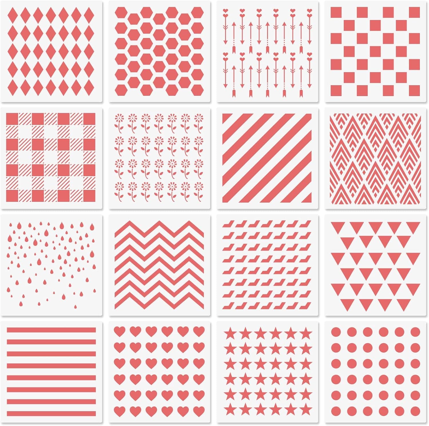 6x6in Cookie Stencils for Royal Icing Cookies Sugar Cookie, 16 Pcs Reusable Plastic Biscuit Cake Stencils with Checkered Buffalo Plaid Star Dots Shapes for Airbrush Baking Craft Drawing DIY Art Decor