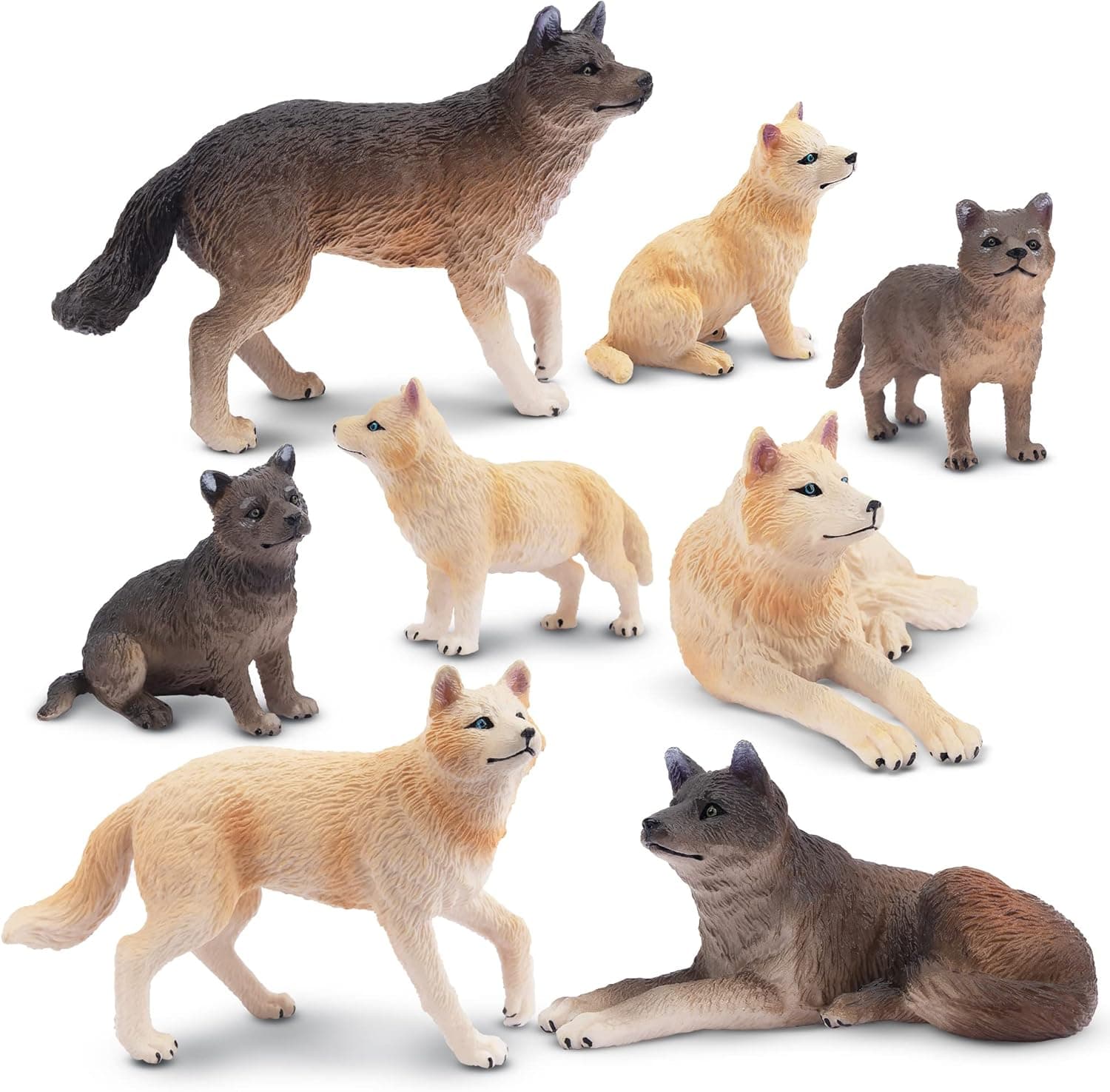 Toymany 8PCS Wolf Figures Forest Animals Toy Figurines - Plastic Jungle Zoo Animal Figurines for Kids Boys Girls Age 3-5 6-12