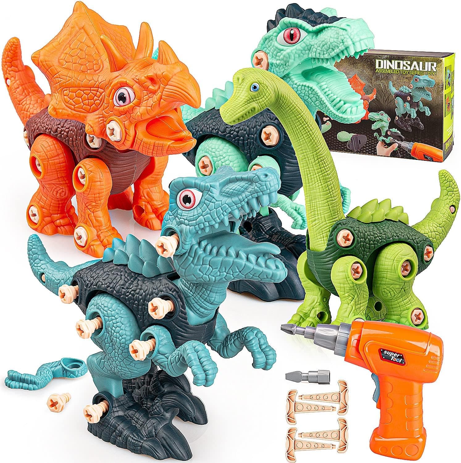 AgoKud Dinosaur Toys for 3 4 5 6 7 Year Old Boys, Take Apart Dinosaur Toys for Kids with Electric Drill, Kids Toys Educational Toys, STEM Toys Christmas Birthday Gifts for Boys Girls
