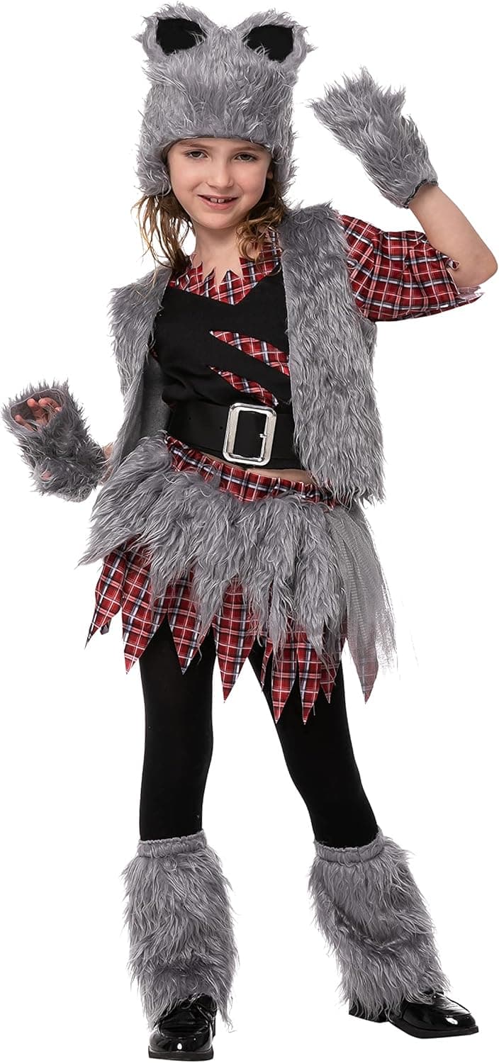 Spooktacular Creations Wild Werewolf Costume Kids in Vest Style for Girls in Halloween Parties, Cosplay