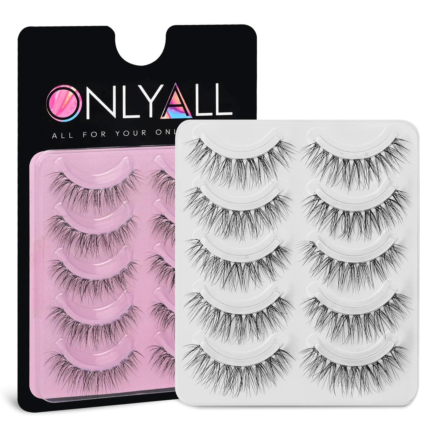 Onlyall Natural Lashes Mink False Eyelashes Natural Wispy Lashes 3D Faux Mink Lashes 5 Pairs Fluffy Fake Eye Lashes Reusable Fake Eyelashes B07(8-13mm)