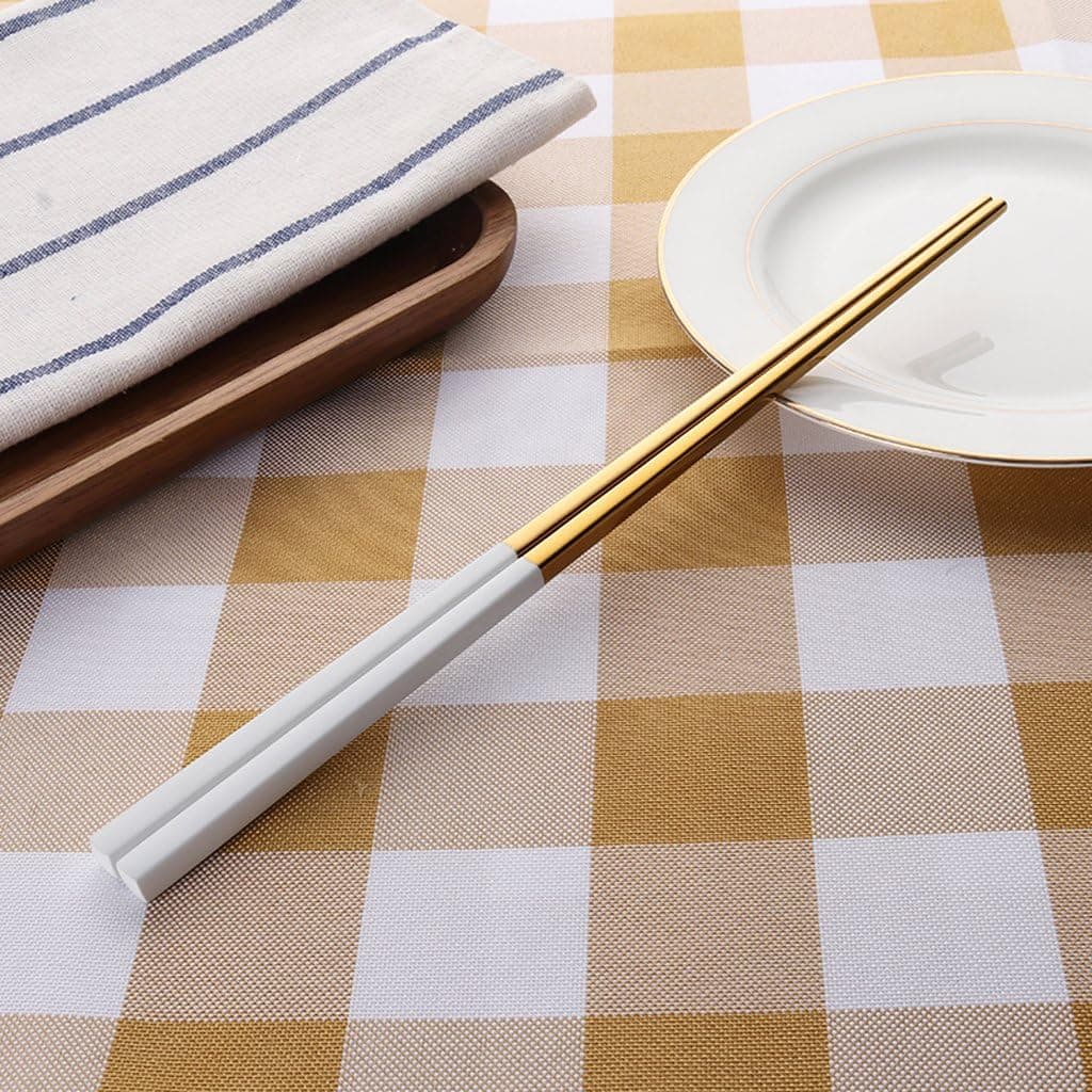Jili Online 1 Pair Stainless Steel Chopsticks EcoFriendly Square Tableware Metal Cutlery - White Gold
