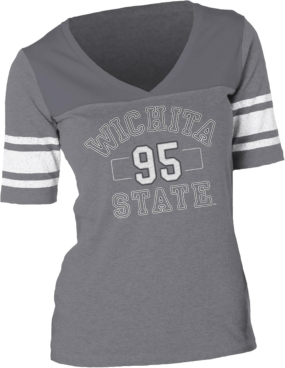 NCAA Wichita State Shockers Women's Stripe V-Neck Short Sleeve Tee