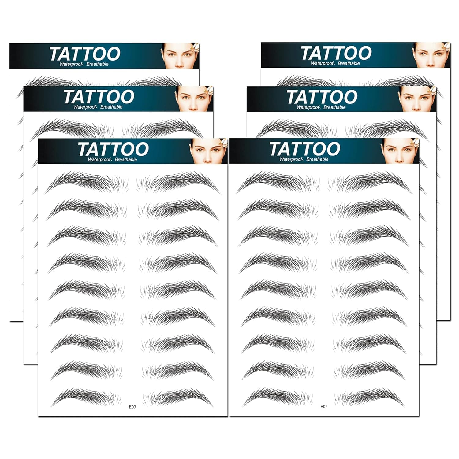 6 Sheets Eyebrow Tattoo Stickers Waterproof Eyebrow Transfers Stickers Grooming Shaping Eyebrow Sticker 4D HairLike Natural Eyebrows for women eyebrow makeup 54 Pairs(Set 09), Black 04