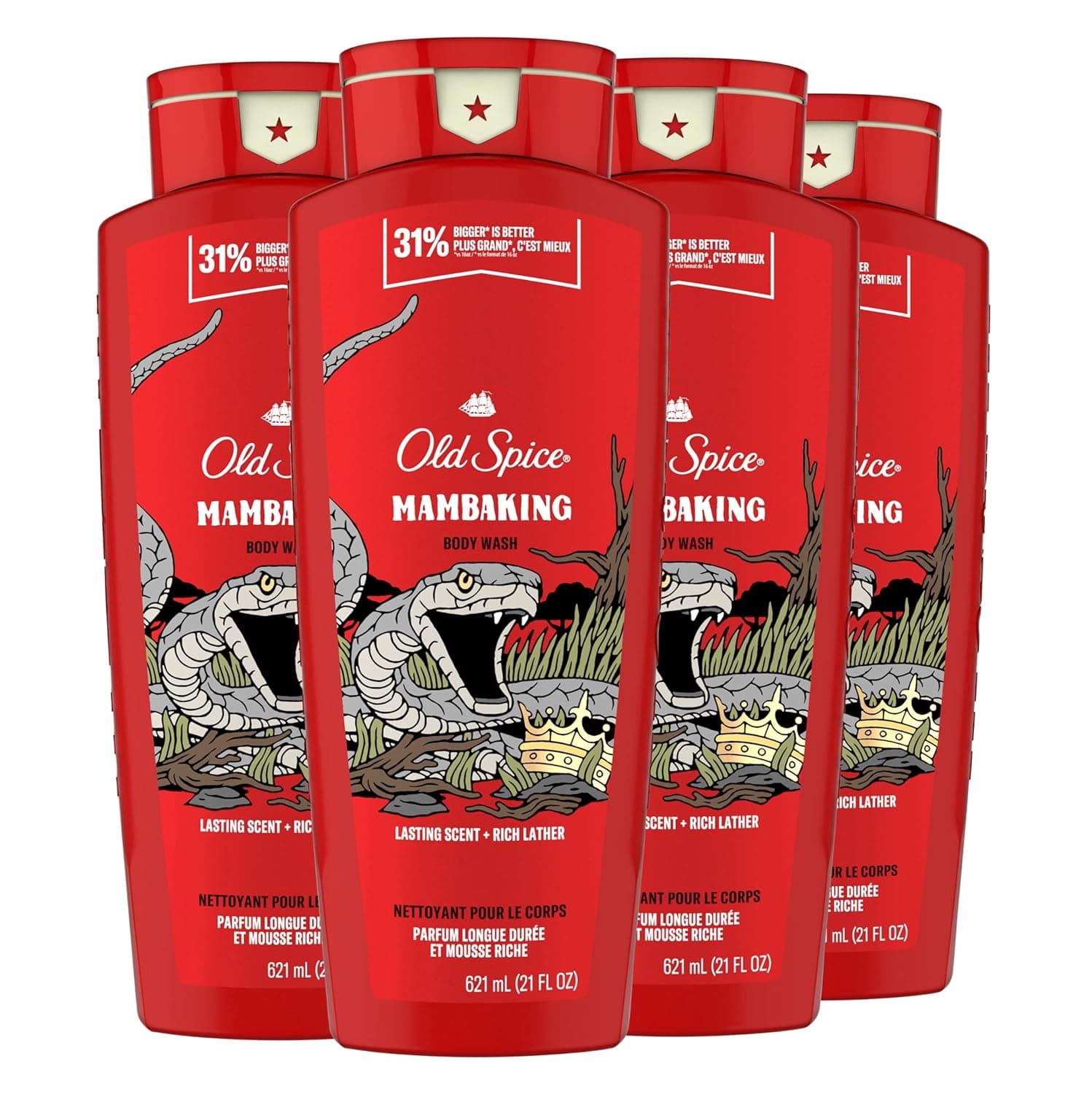 Old Spice Body Wash for Men, MambaKing Scent, 21 oz, Pack of 4