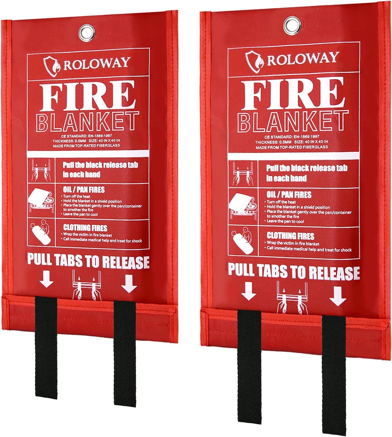 ROLOWAY Fire Blanket for Home Emergency Use (2-Pack), Fireproof Blanket for Kitchen, Fiberglass Fire Protection Blanket, Fire / Flame Retardant Blanket for Grill, Camping (40 x 40 inch)