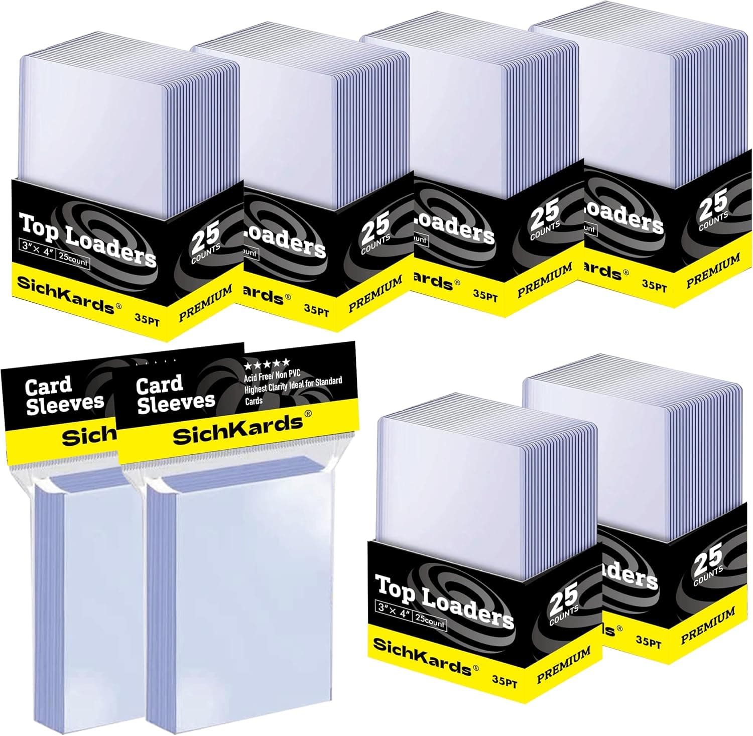 350 Top loaders Cards Sleeves Bundle for Trading Cards, 150 Top Loader for Cards Baseball Card Protectors Hard Plastic and 200 Clear Cards fit for Sports Cards, MTG, YUGIOH Cards