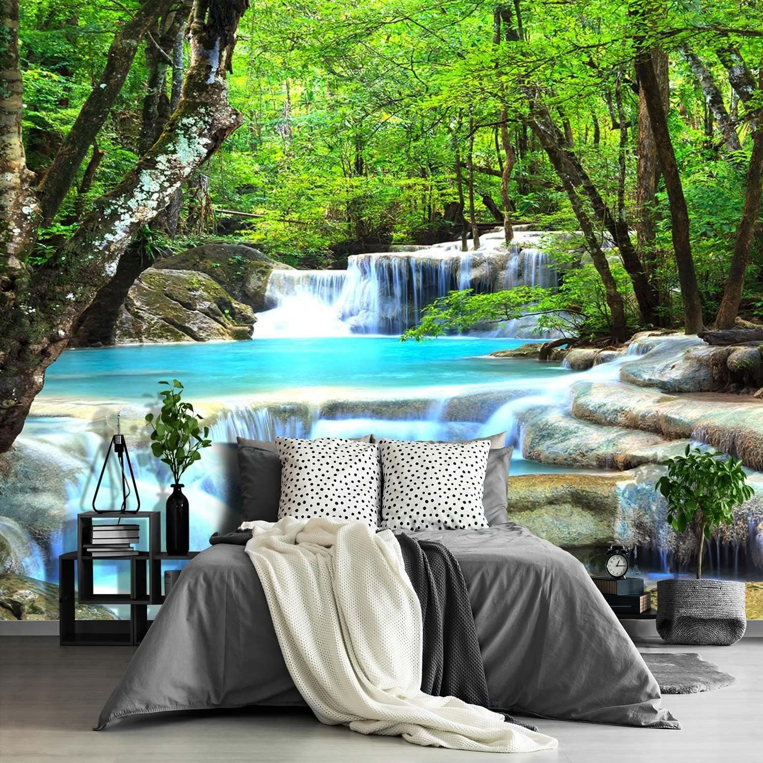 Fightal - Beautiful Nature Jungle Landscape Forest Wallpaper Living Room Woodland feng Shui Scenic Lake Large Wall Mural Bedroom Waterfall Scenery murals Home Meditation Room Decor 151"x105"