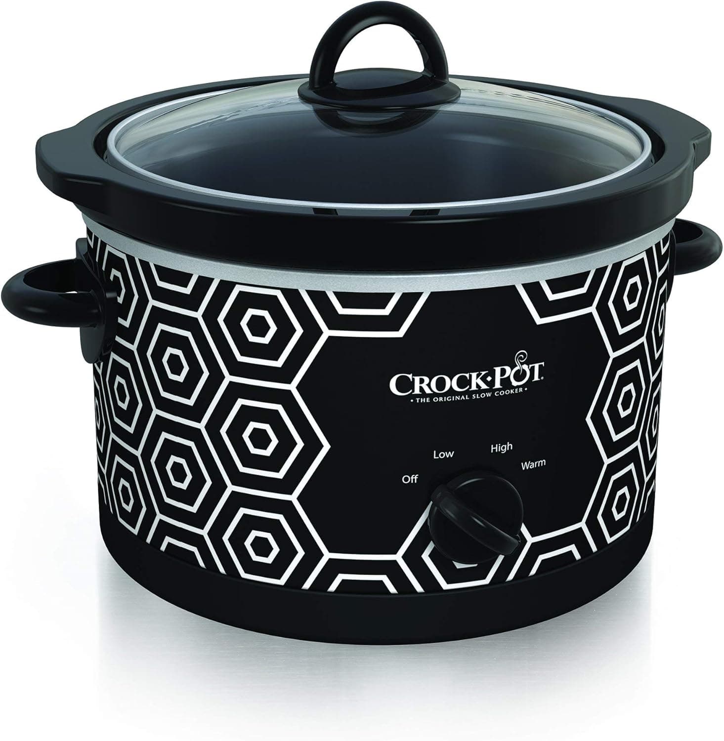 Crockpot Round Slow Cooker, 4.5 quart, Black & White Pattern (SCR450-HX) (Renewed)