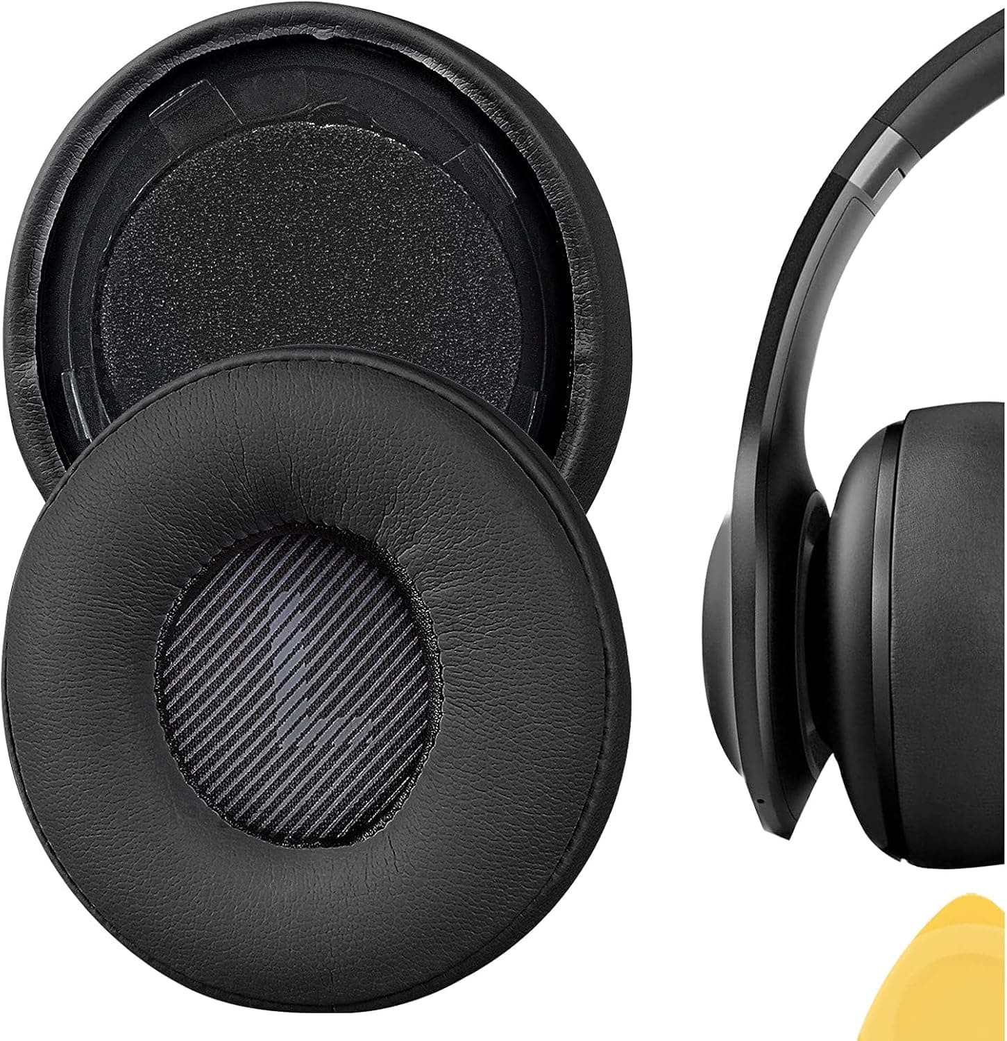 Geekria QuickFit Protein Leather Replacement Ear Pads for JBL Everest Elite 300, V300NXT Headphones Ear Cushions, Headset Earpads, Ear Cups Repair Parts (Black)