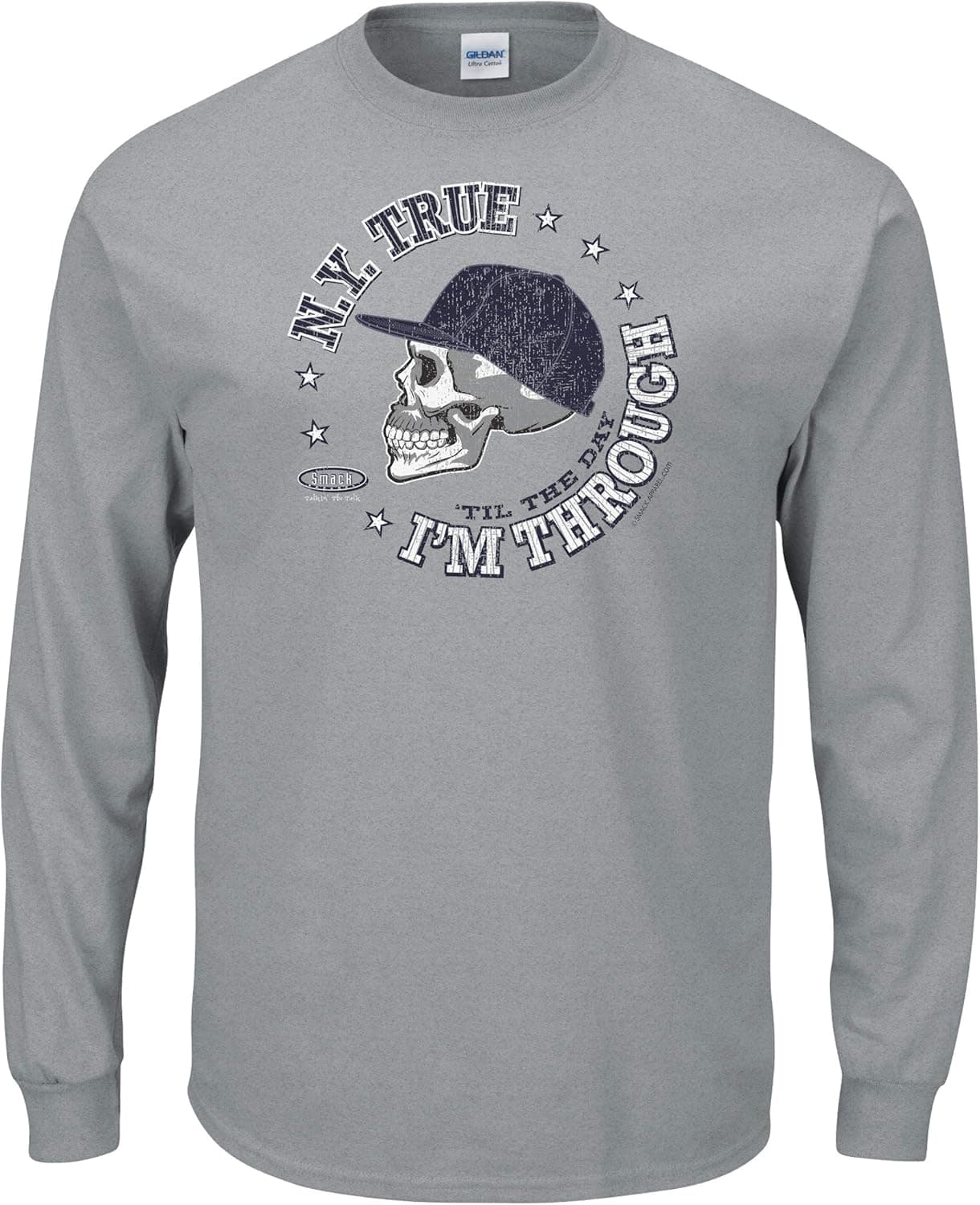 Smack Apparel New York Baseball Fans. N.Y. True 'Til The Day I'm Through Grey T-Shirt (Sm-5X)