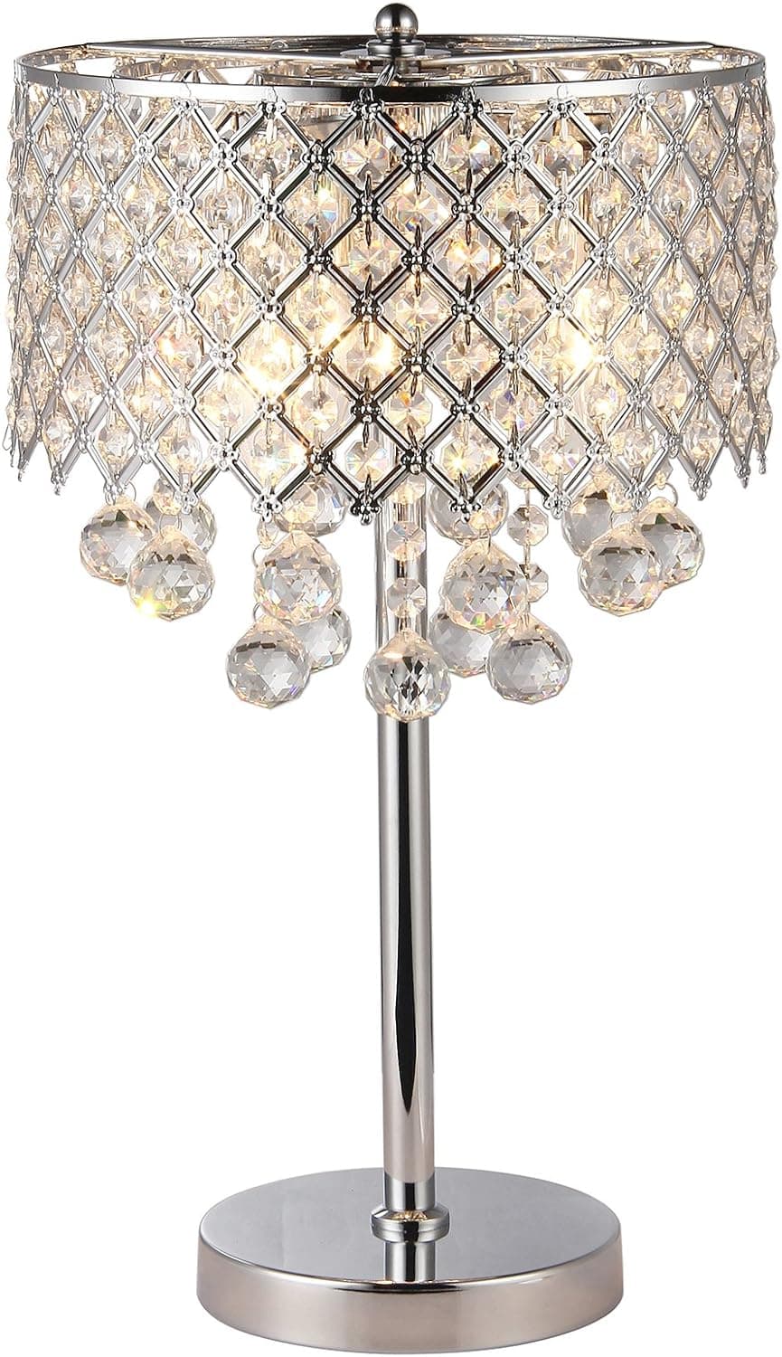 Edvivi Marya 3-Light Chrome Round Crystal Chandelier Bedroom Nightstand Table Lamp Fixture | Glam Lighting