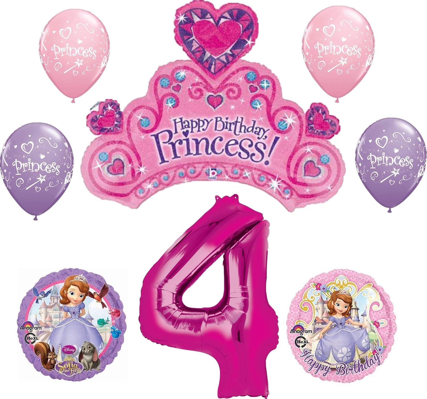 Disney's Sofia the First 4th Happy Birthday Party Balloons Decorations Supplies Bundle