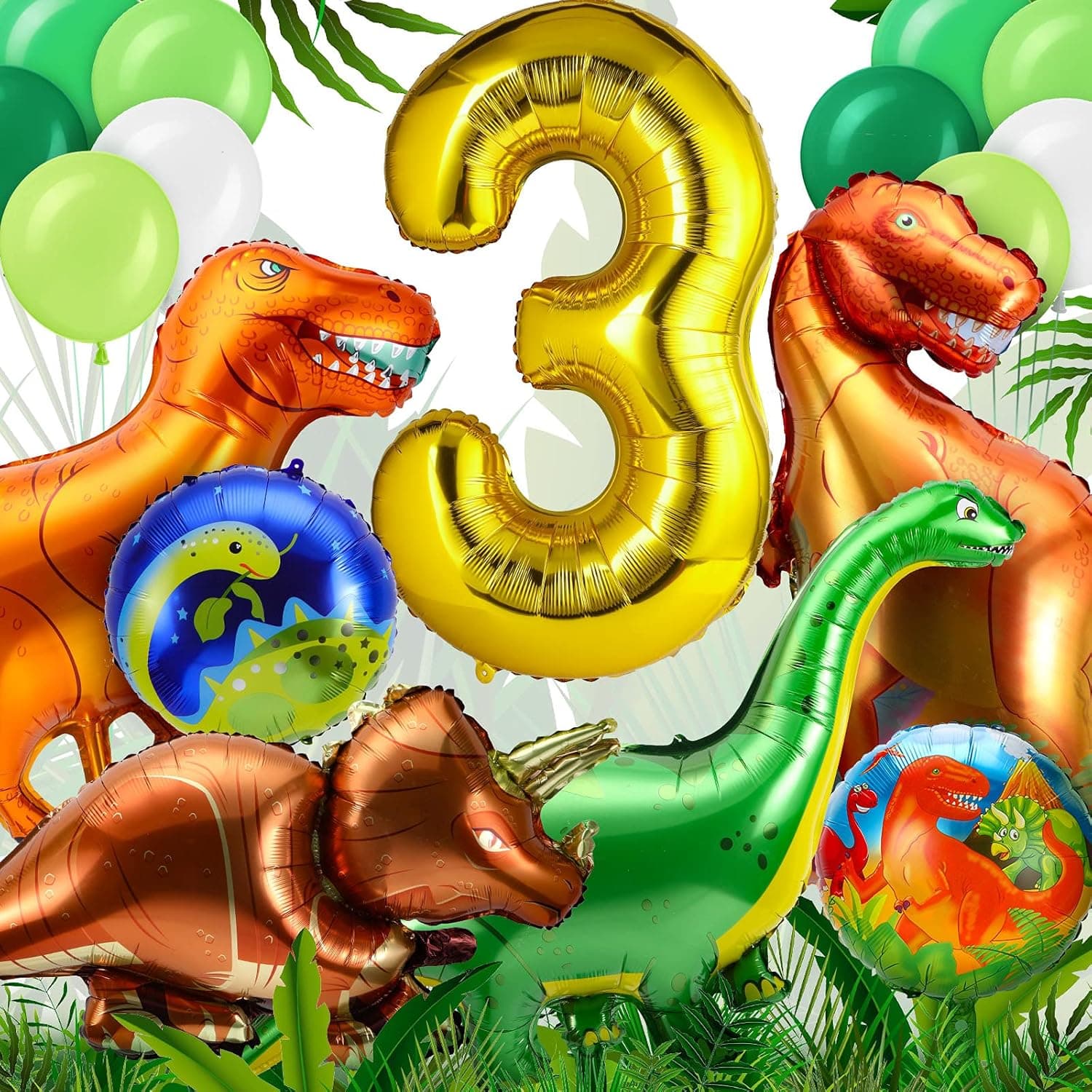 17 Pieces Dinosaur Balloons Dinosaur Party Balloons Dino Foil Aluminum Mylar Helium Balloons Giant Dinosaur Party Supplies for Birthday Baby Shower Jungle Theme Party Decorations (3rd Birthday)